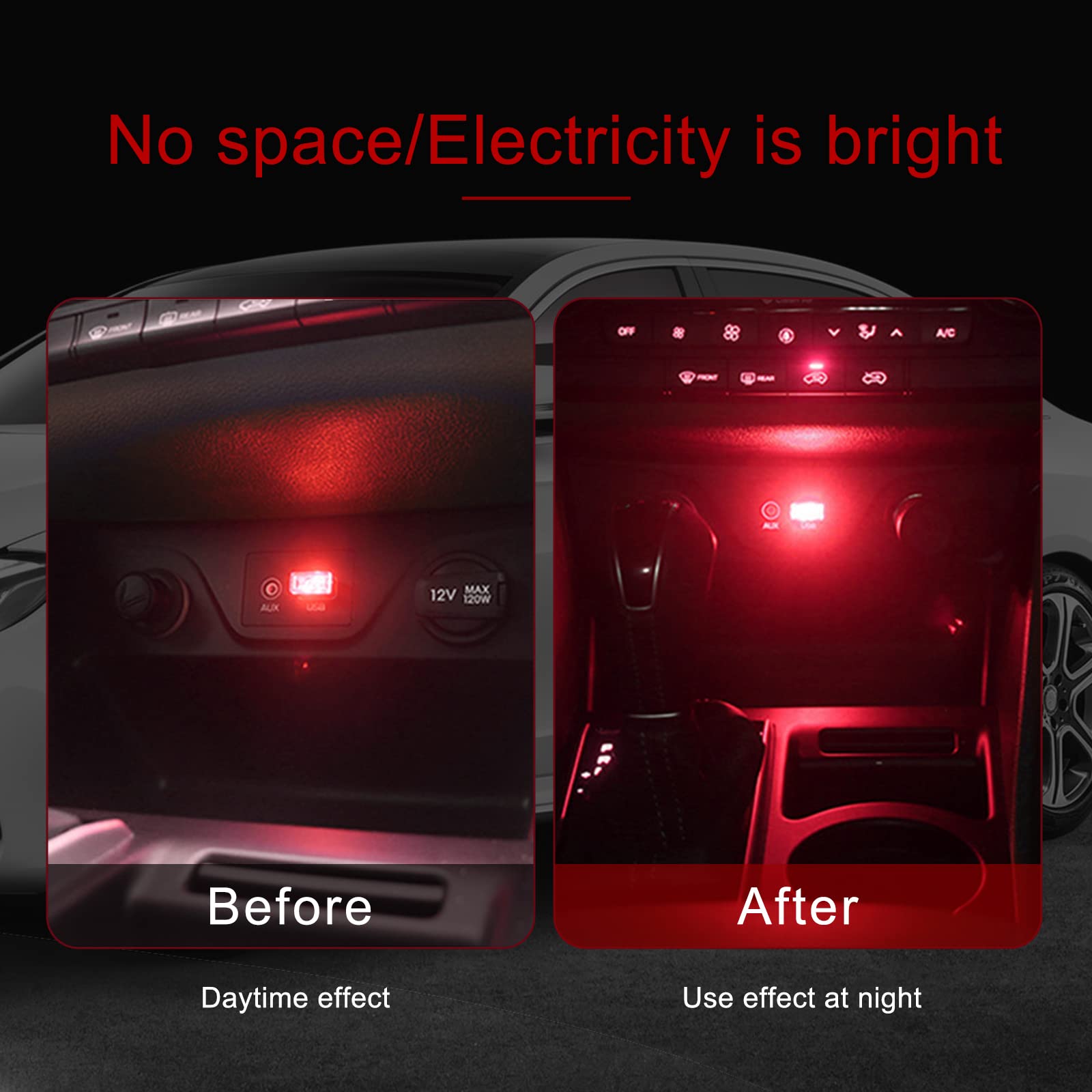 Miytsya 4 Pcs Usb-Led Car Interior Atmosphere Lamp, Night Led Decoration Mini Usb Light, Ambient Lighting Kit, Charging For Interior Led Lights (Red)