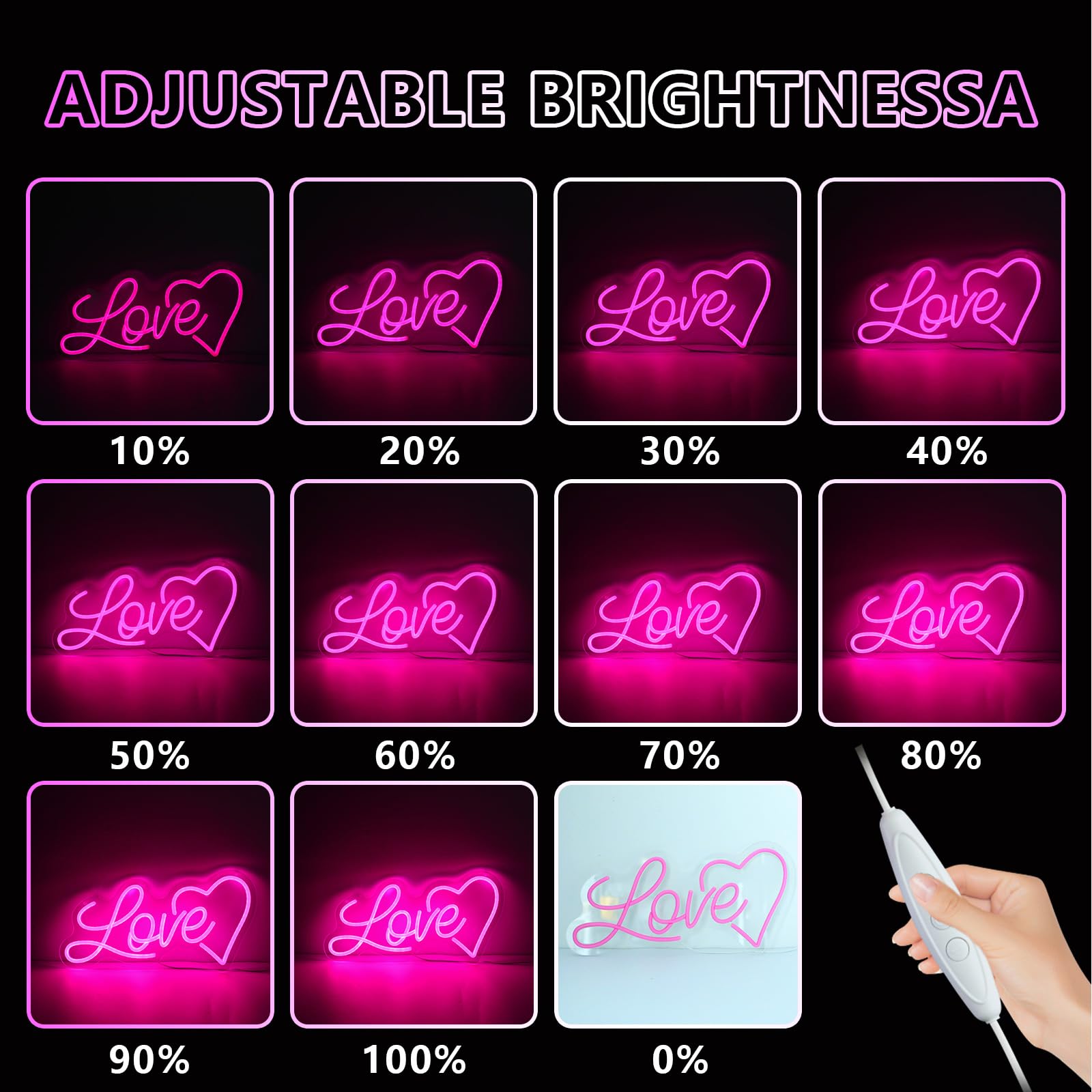 ENUOLI XO Neon Sign, Pink LED Wall Light, Dimmable, USB Operated, Acrylic XO, Model mBB.010