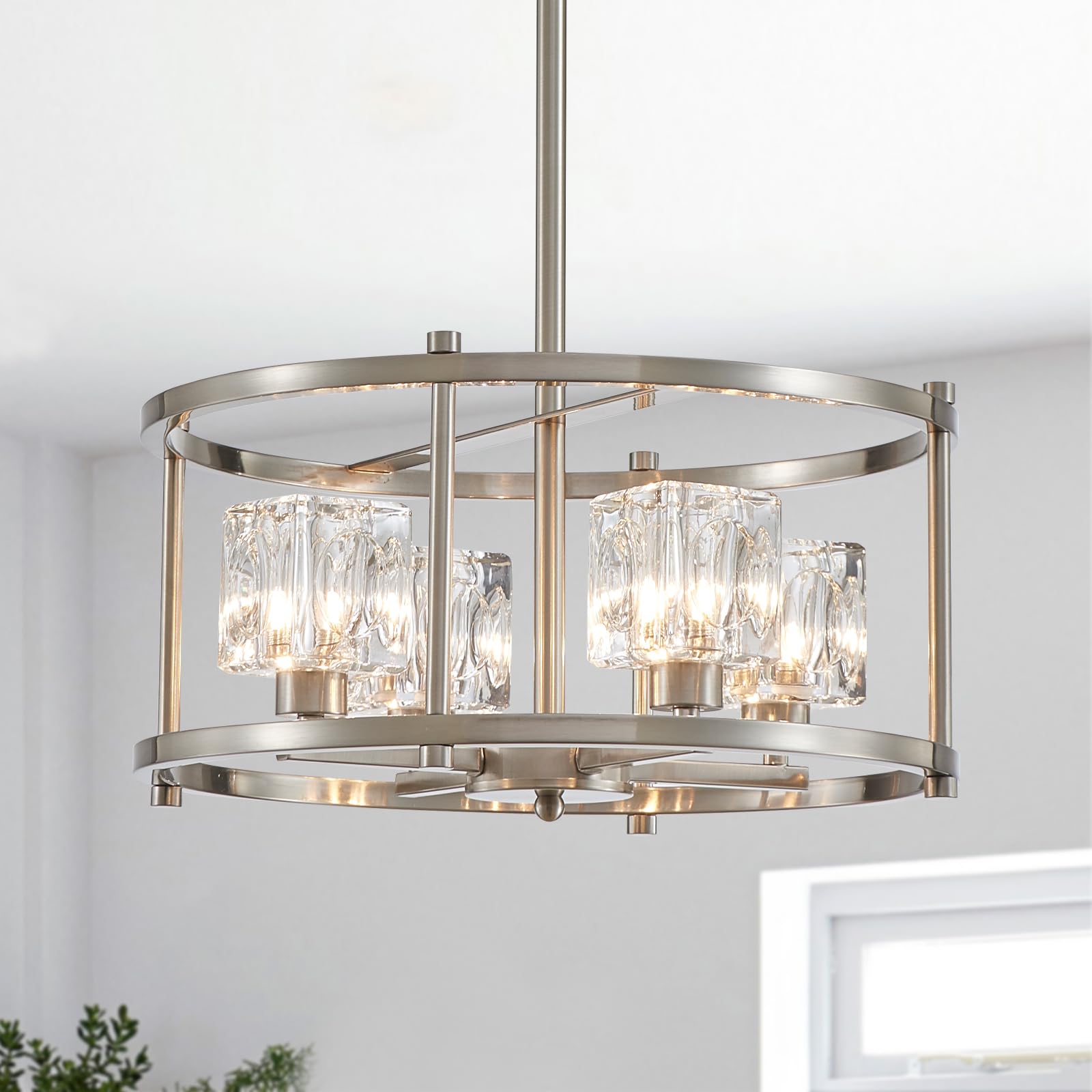 Majhoiw Brushed Nickel Ceiling Light Modern 4-Light Pendant Lighting Fixture 15.7'' Adjustable Height Chandeliers With Glass Lam
