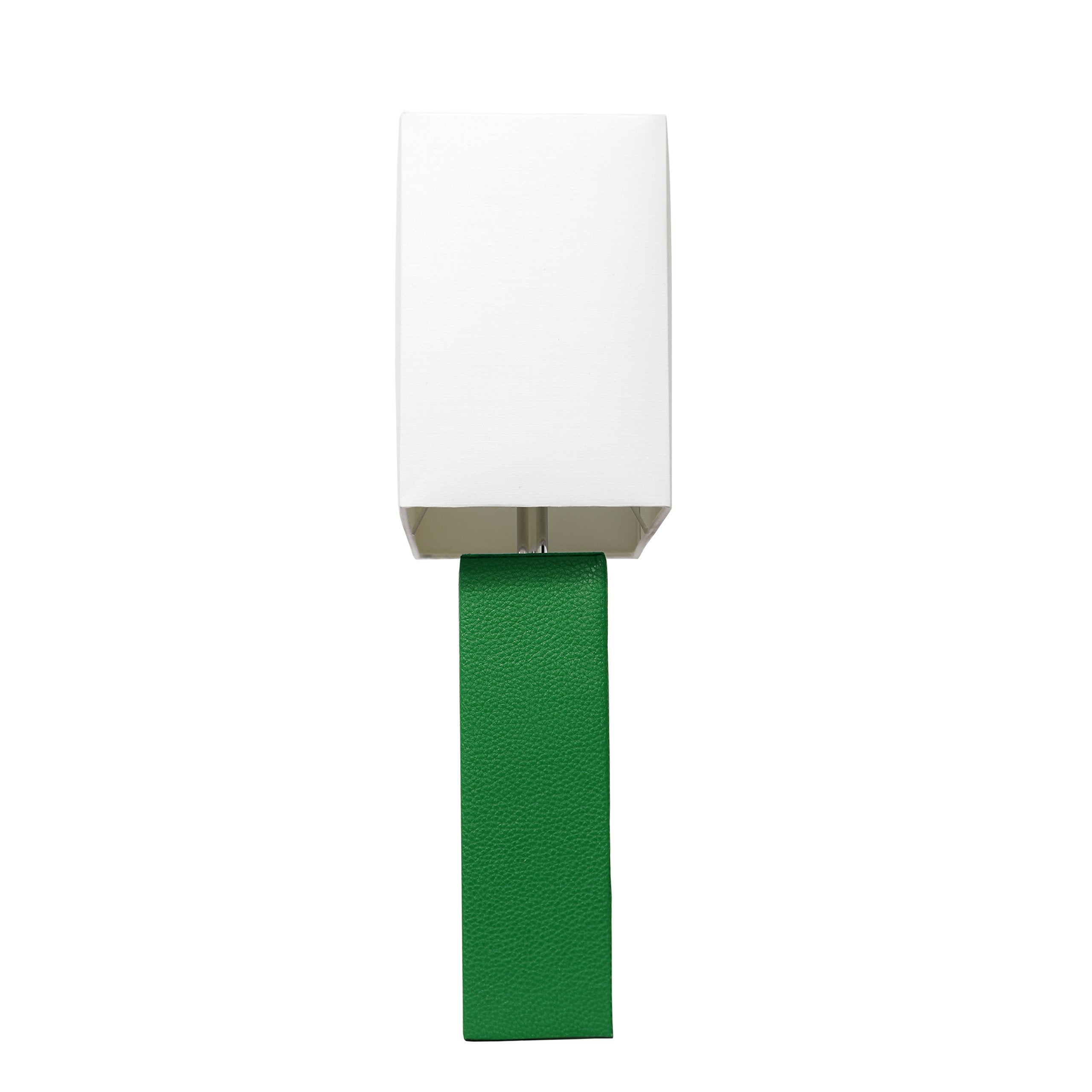 Elegant Designs Lt1025-Grn Modern Genuine Leather Table Lamp With White Fabric Shade, Green (Pack Of 1)
