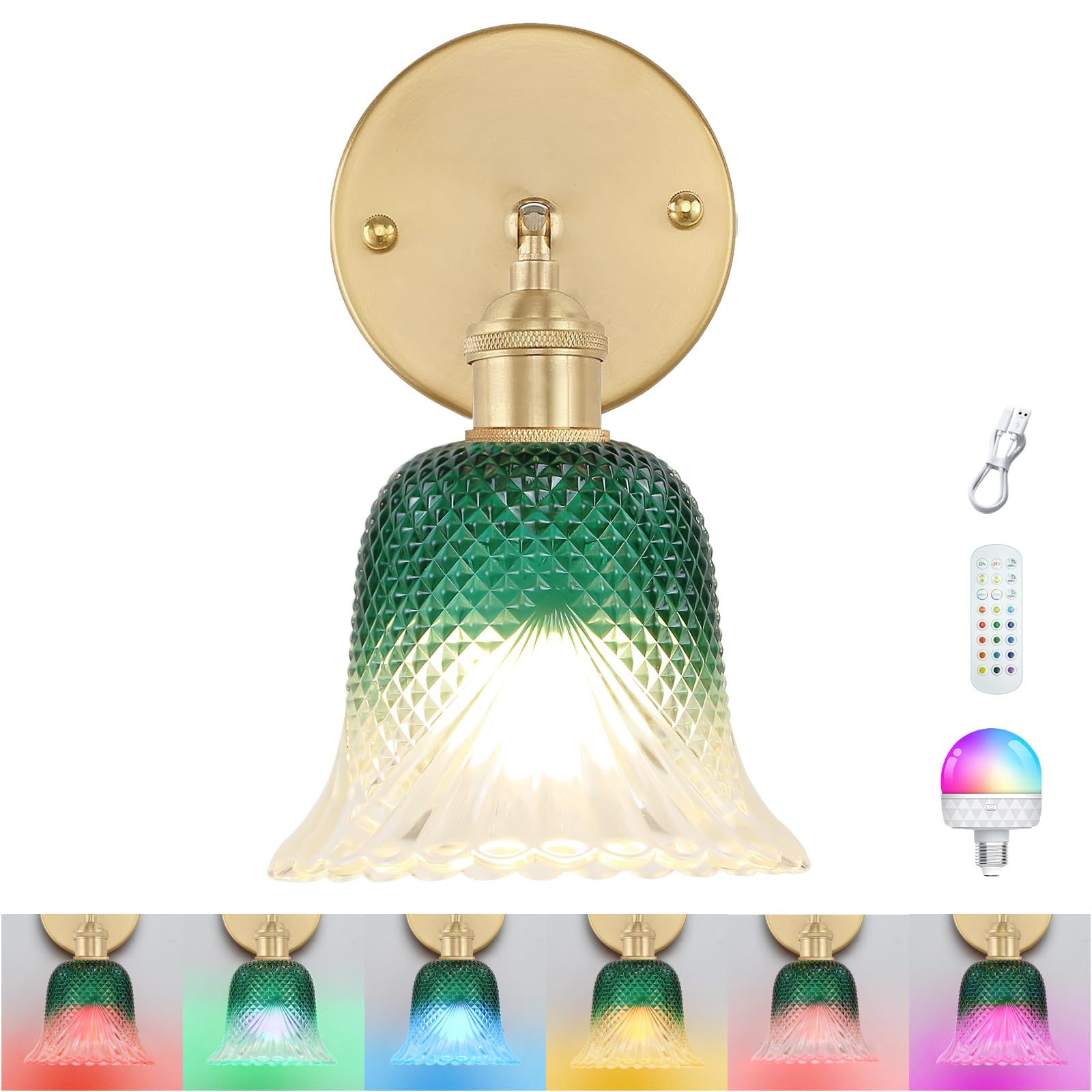 GEEZO Vintage Battery Operated Wall Sconce, with Rechargeable Battery Powered Wall Light with Remote Control for Bedside Bedroom