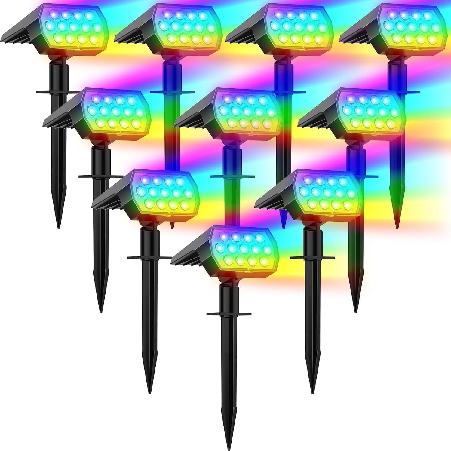 WELALO Solar Color Changing Spot Lights Outdoor  Waterproof Solar Halloween Lights  7 Modes Multicolor RGB Landscape Spotlight for Garden Yard Driveway Lawn Patio Pathway Christmas Decorations 10 Pack
