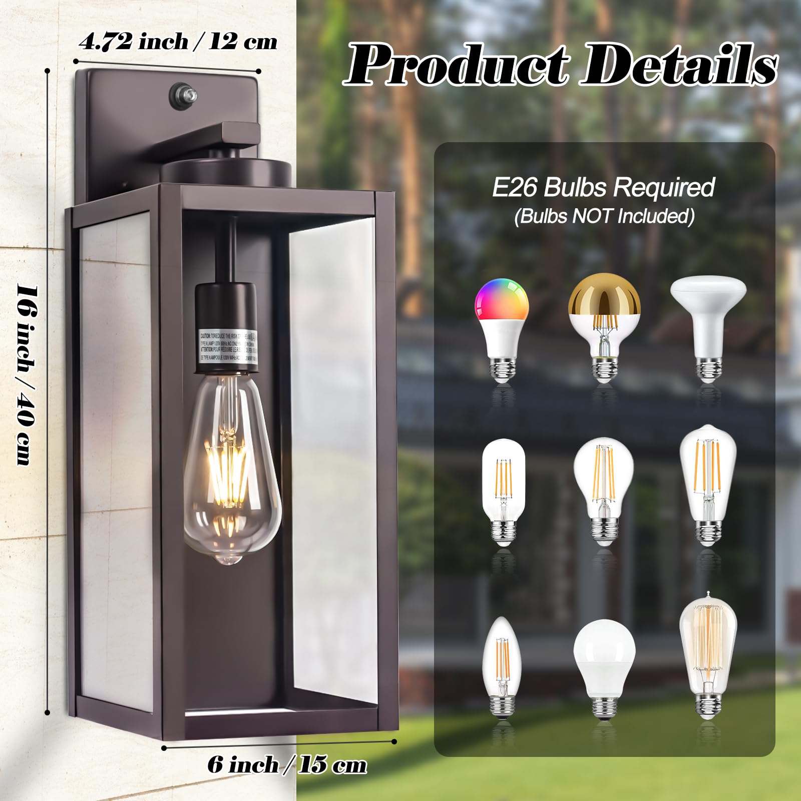 Oil-Rubbed Bronze Dusk To Dawn Outdoor Wall Light, Large 16'' Exterior Wall Lantern Waterproof, Brown Farmhouse Porch Sconce, Mo