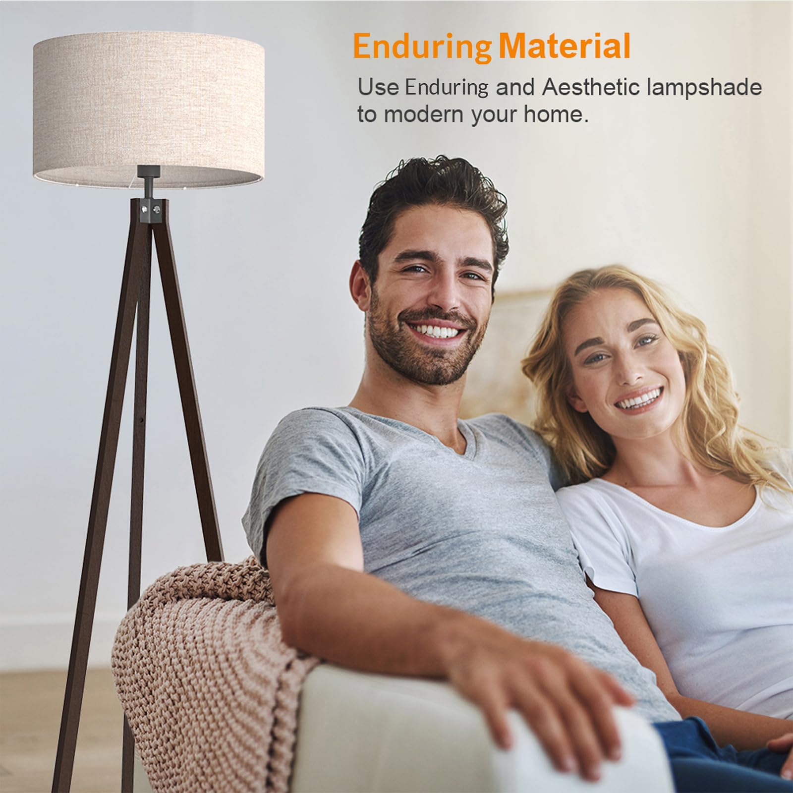 LEPOWER Wood Tripod Floor Lamp, Modern Design, Walnut Color, Model UF1101, Ideal for Living Room, Bedroom, Study, Office