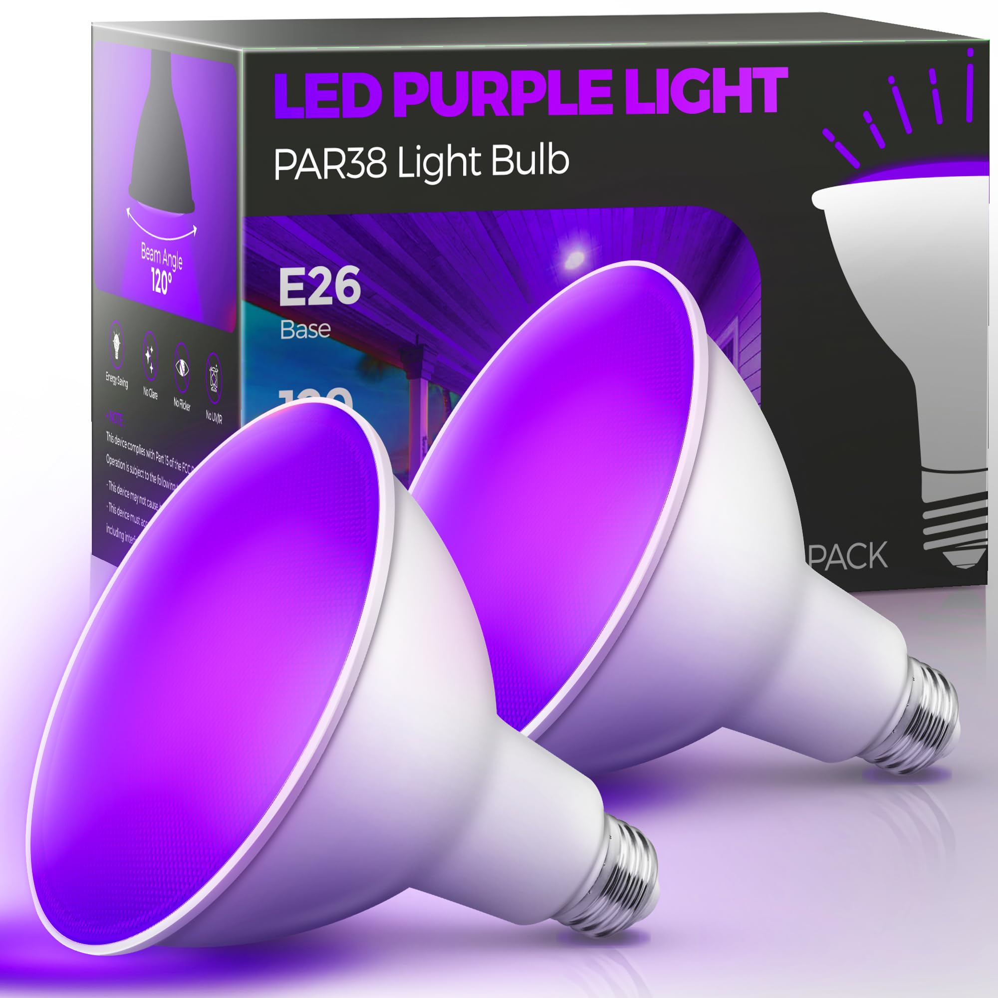 Lohas Purple Flood Light Bulbs, Par38 Led Flood Light Outdoor 100W Equivalent, 15 Watt Colored Porch Light Bulb, E26 Base Ideal 