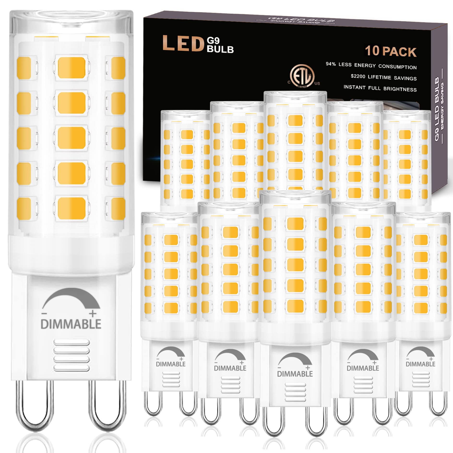 winshine 10 Pack G9 LED Bulb Dimmable 4W (40W Halogen Equivalent) 4000K Natural Daylight, T4 Chandelier Light Bulbs G9 Bi Pin Base, No-Flicker 120V AC 360°Beam Angle