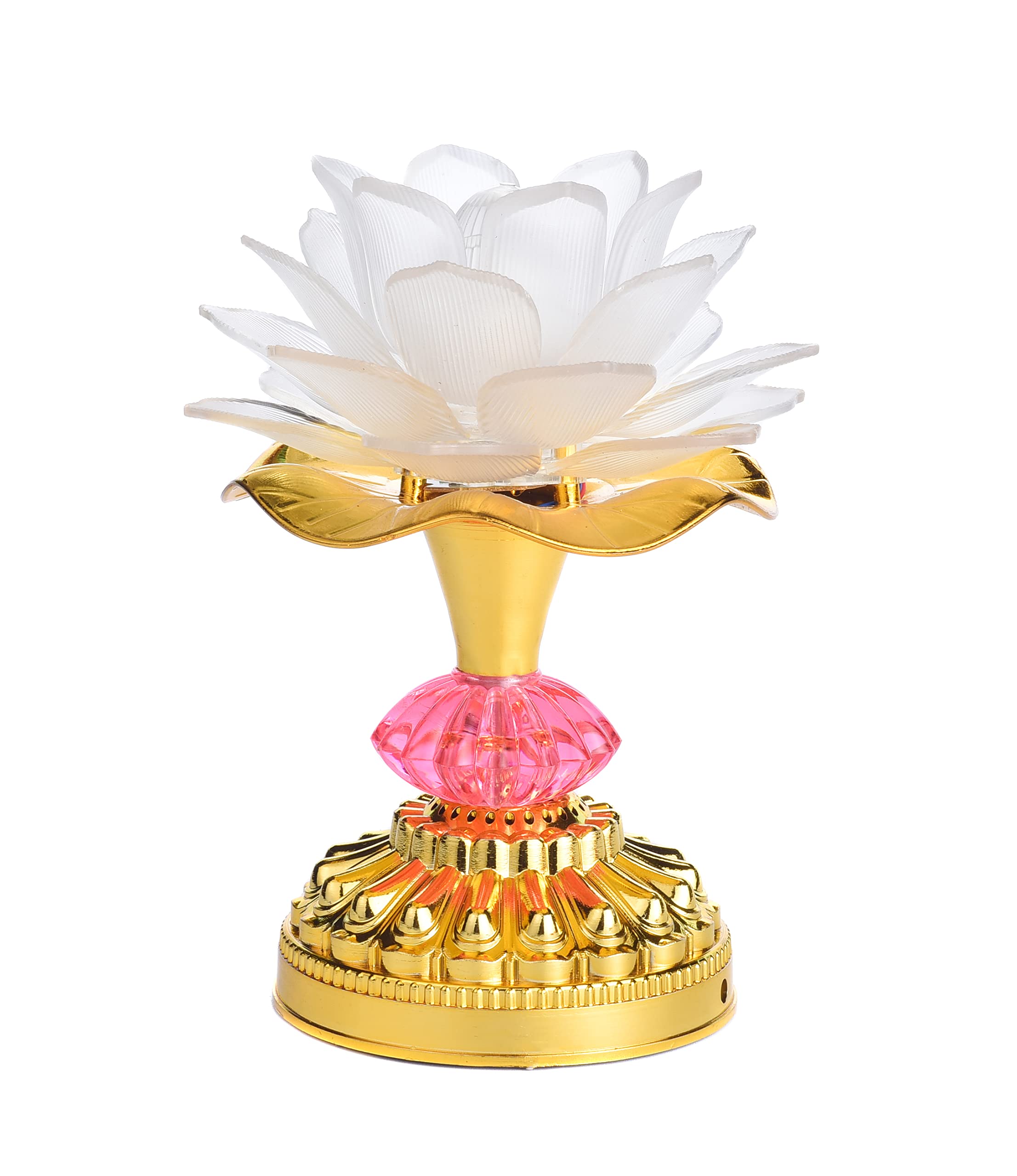 Omeet LED Lotus Buddhist Lamp, Gradient Light for Worship, Eco-Friendly Plastic, White, Model OMNL078B