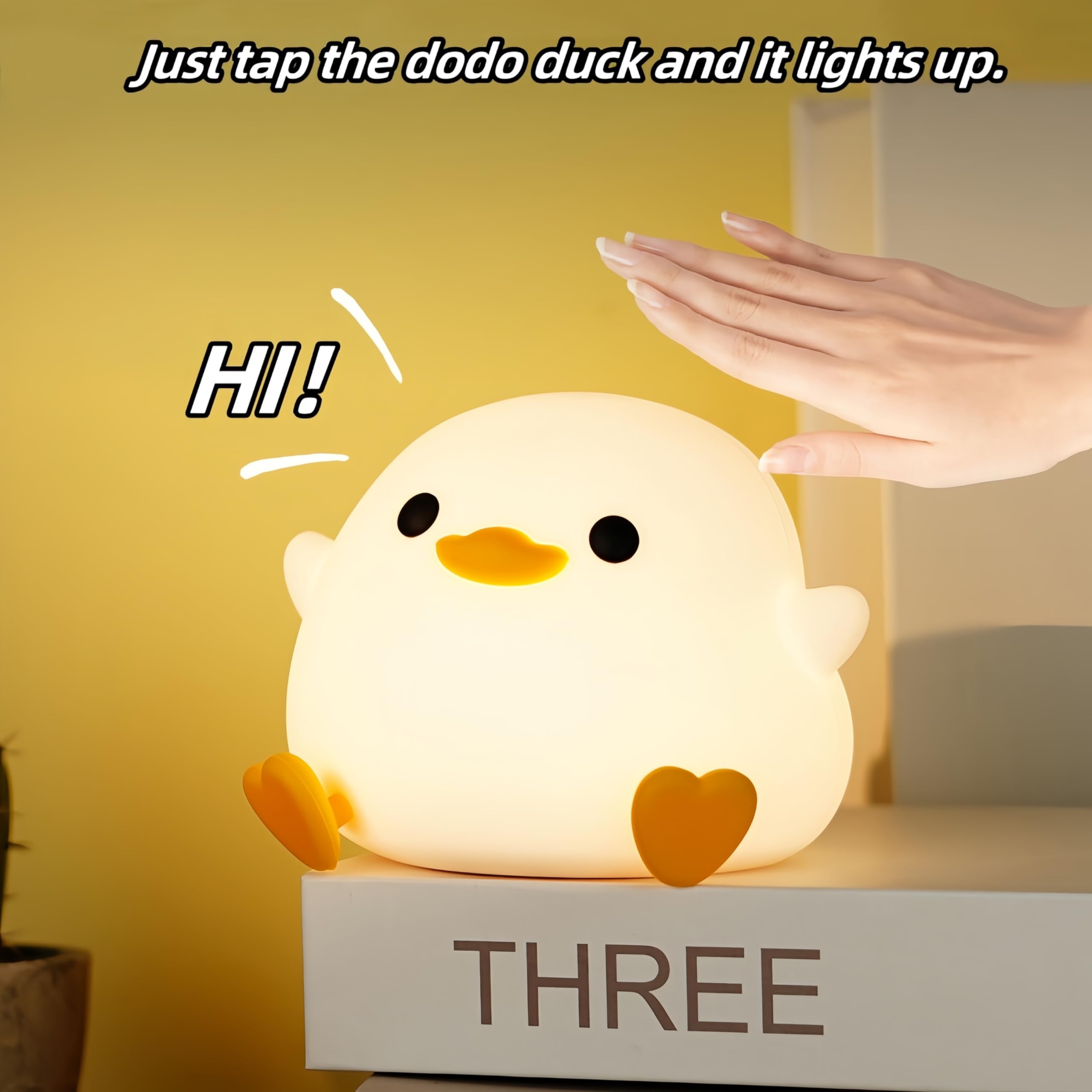 Emmanoth DoDo Duck Night Light, Cute Duck Lamp, Soft Silicone Dimmable Nursery Night Light, Touch Control & Rechargeable Night L