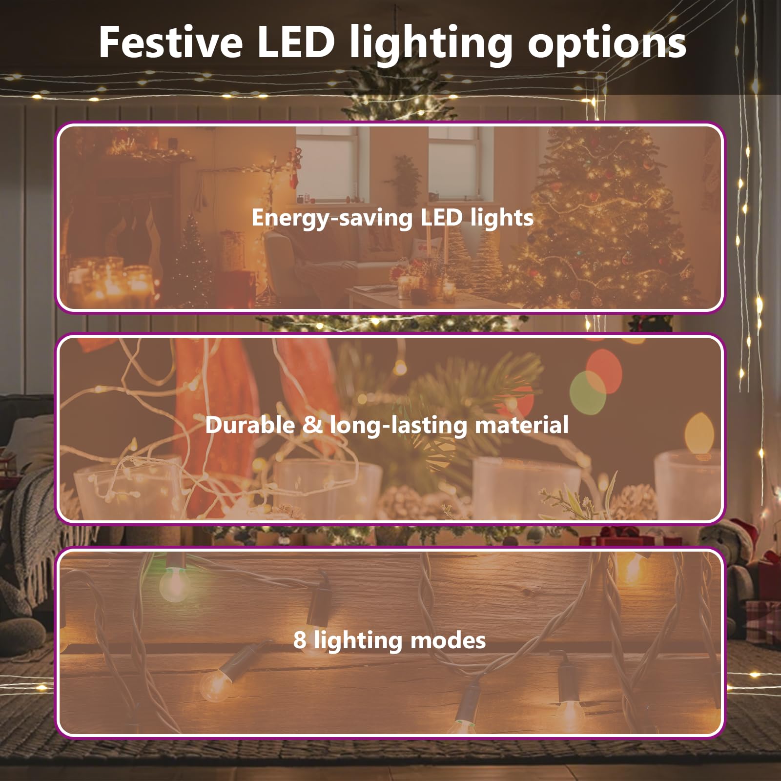 vidaXL LED String Light, 49.2ft Warm White Copper Wire, 8 Modes, Remote Control, Model 330048