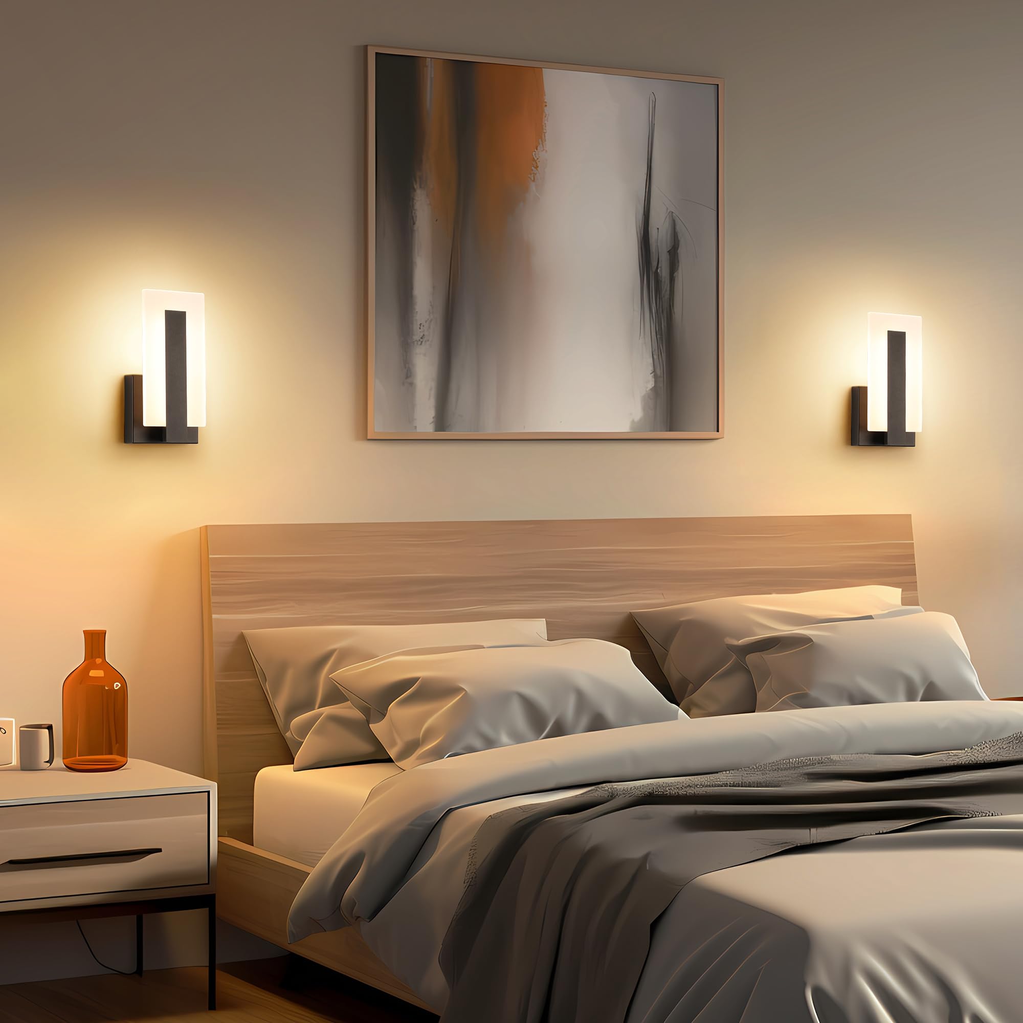 Joosenhouse Modern LED Wall Sconces, Black, 3000K Warm White, Hard-Wired 9.76 inch, Set of 2, Indoor Lighting for Hallways and Bedrooms