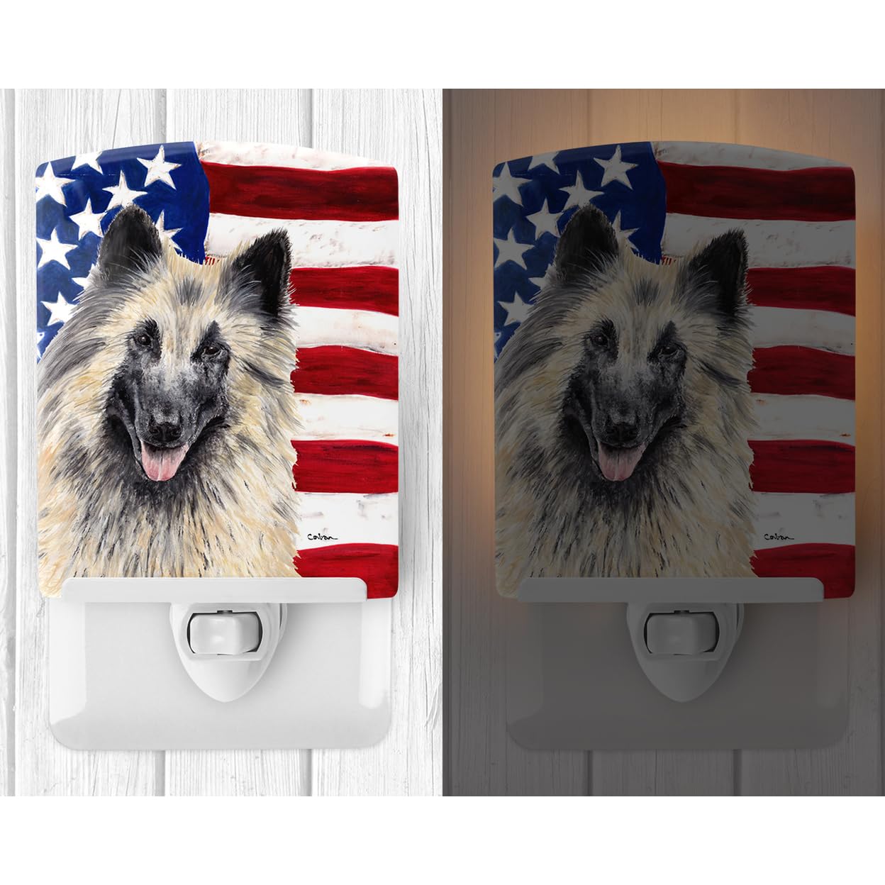 Carolines Treasures Ceramic Night Light, UL-Certified, 6x4x3in, USA American Flag Design, Multicolor, Model SC9116CNL