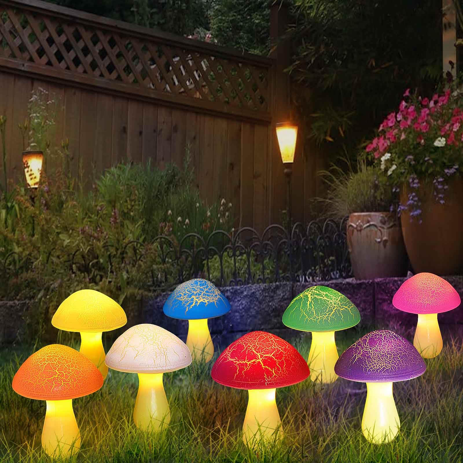 Homeleo 8-Pack Newest Cracked Mushrooms For Garden Decor, Solar Mushroom Lights Outdoor, Super Cute Whimsical Garden Art For Yar