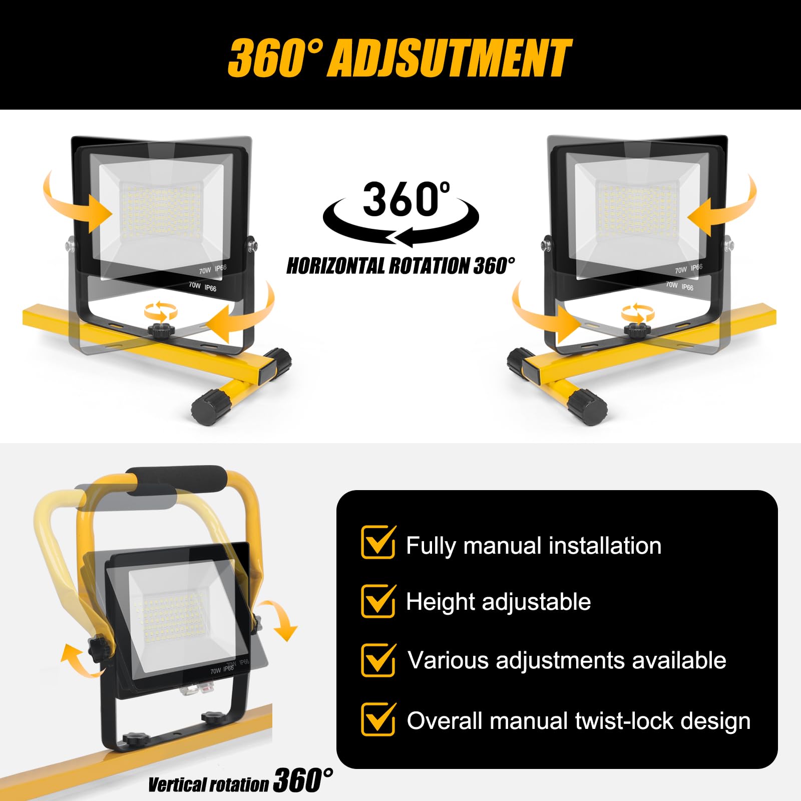 14000Lumen Led Work Lights With Stand - 2 Head Portable Work Light On Stand - Ip66 Waterproof Tripod Worklights For Outdoor Indoor Job Site Workshop Garage Construction Site Lighting