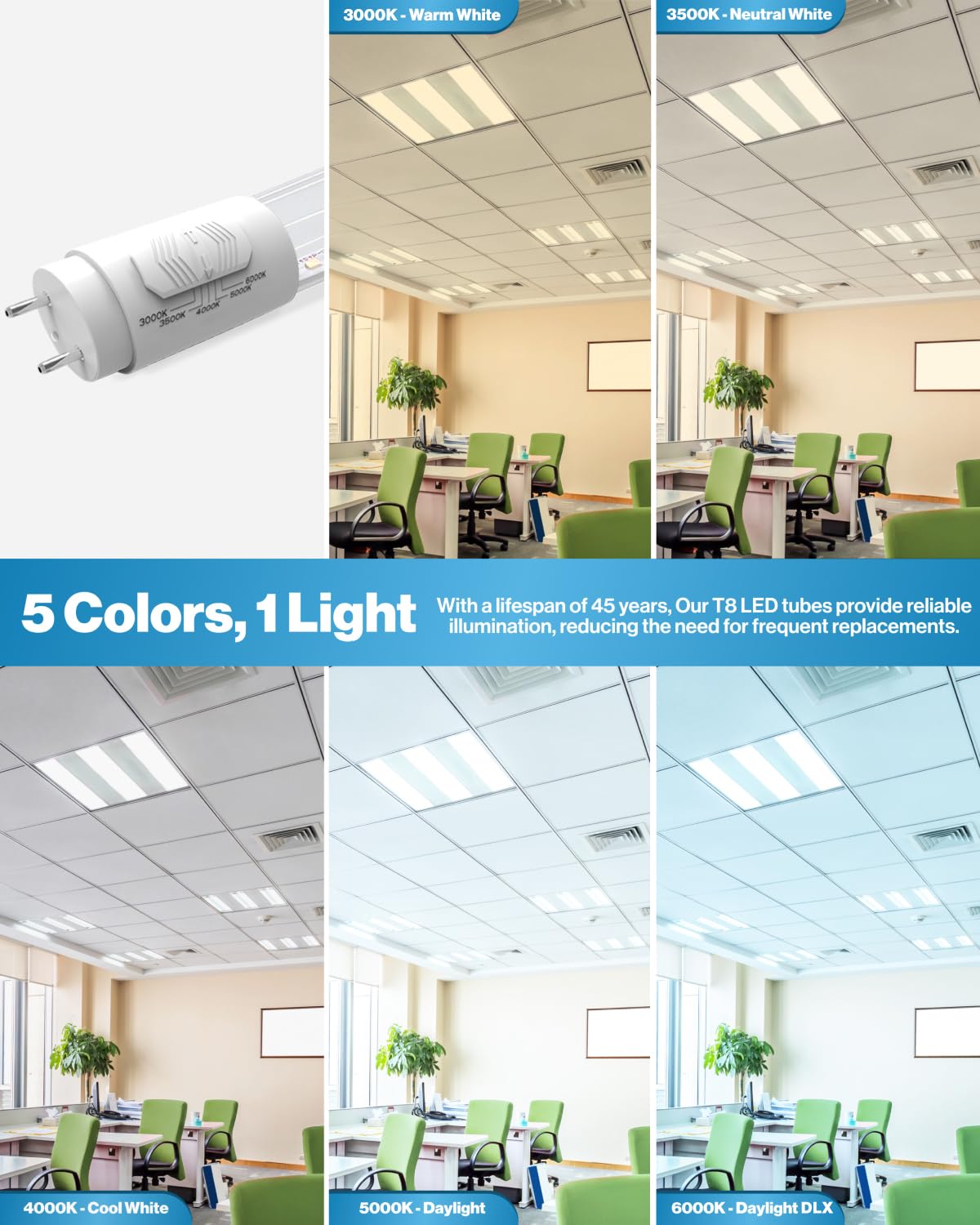Sunco 10 Pack T8 Led Bulbs 4 Foot, 48 Inch Tube Light Bulb Fluorescent Replacement, Single/Double Ended Hybrid Type A+B, 2400 Lm