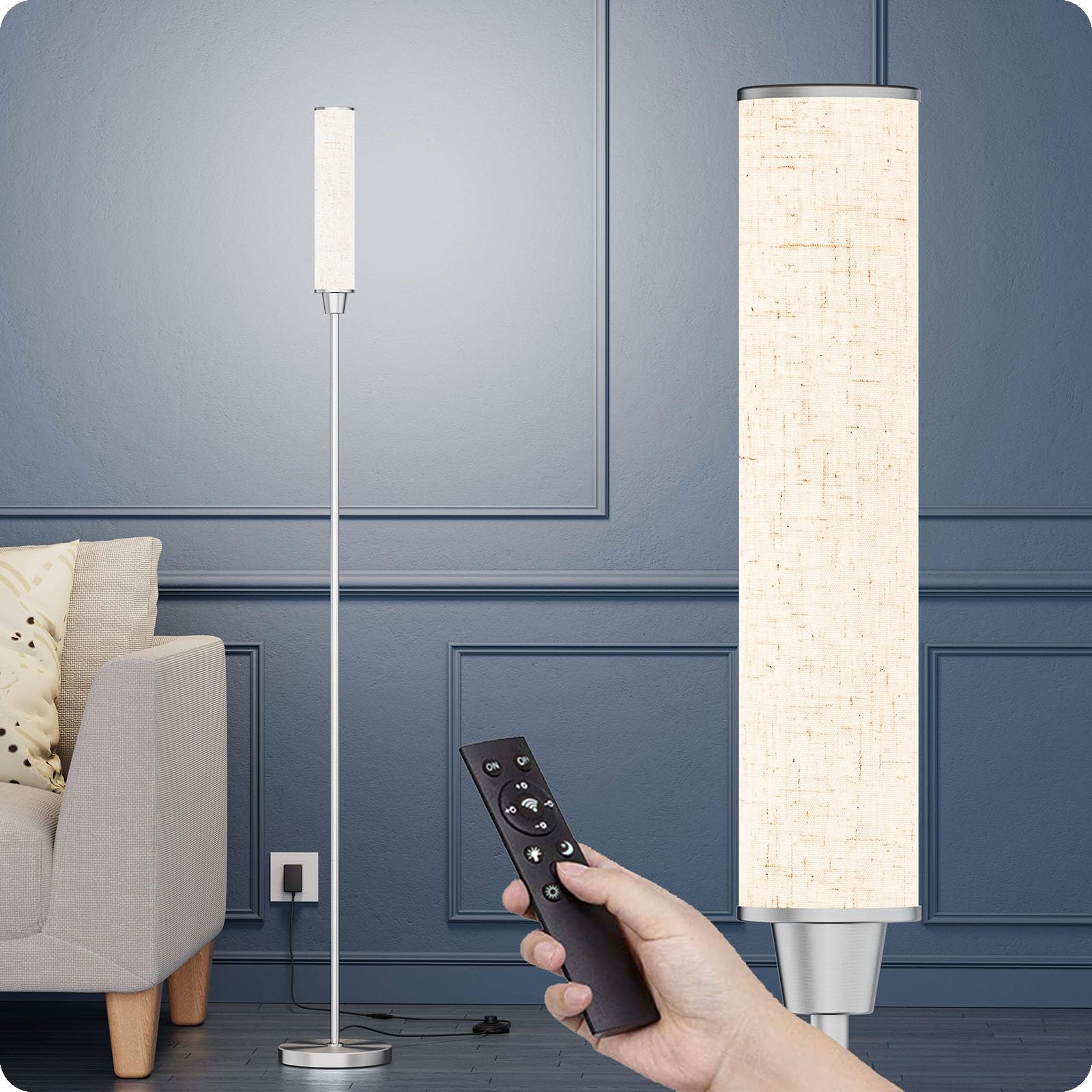 Nukanu Floor Lamp With Remote Control,Floor Lamps For Living Room/Bedroom/Office, Stepless Adjustable 3000K-6000K Colors And 10-