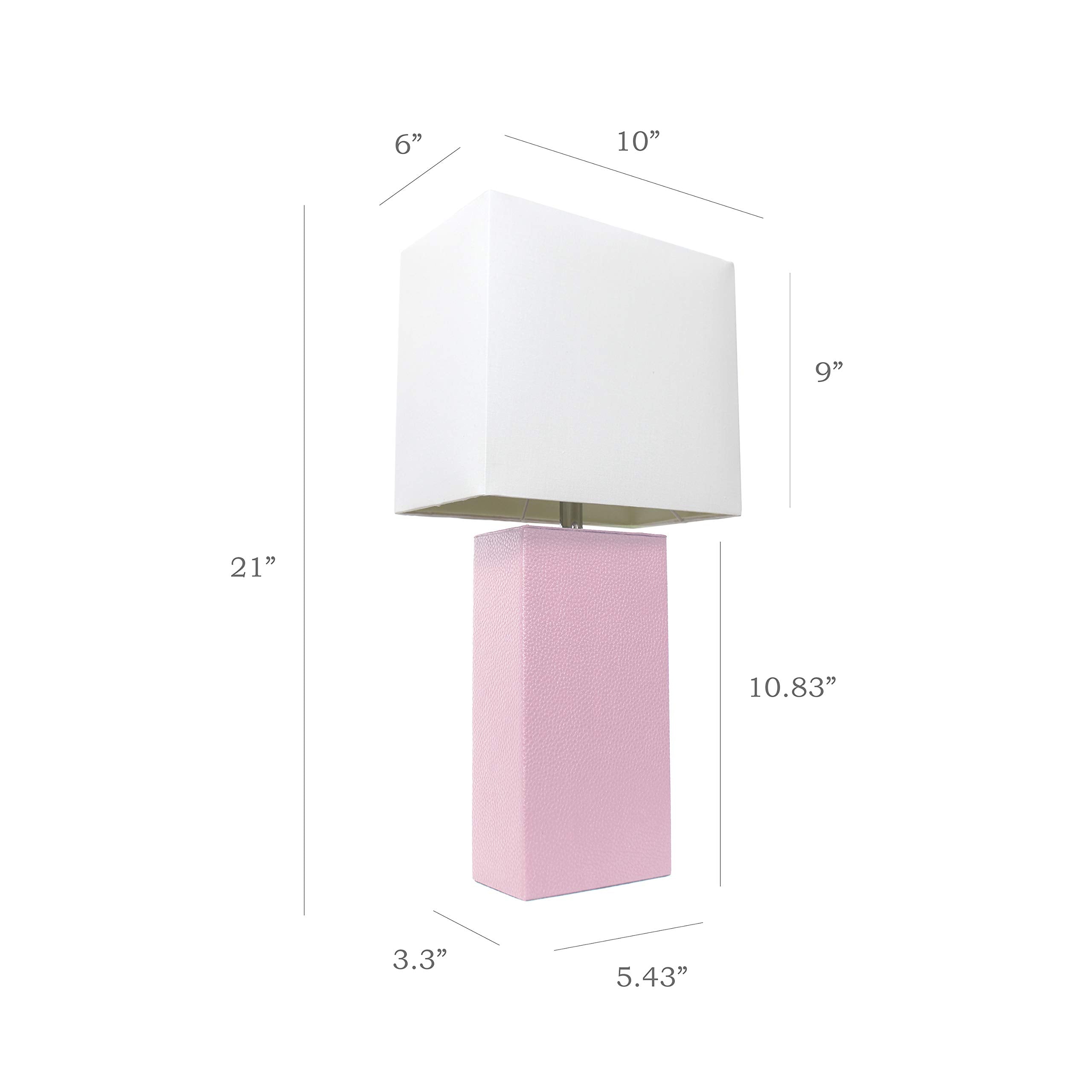 Elegant Designs Lt1025-Bpk Modern Leather Table Lamp With White Fabric Shade, Blush Pink (Pack Of 1)