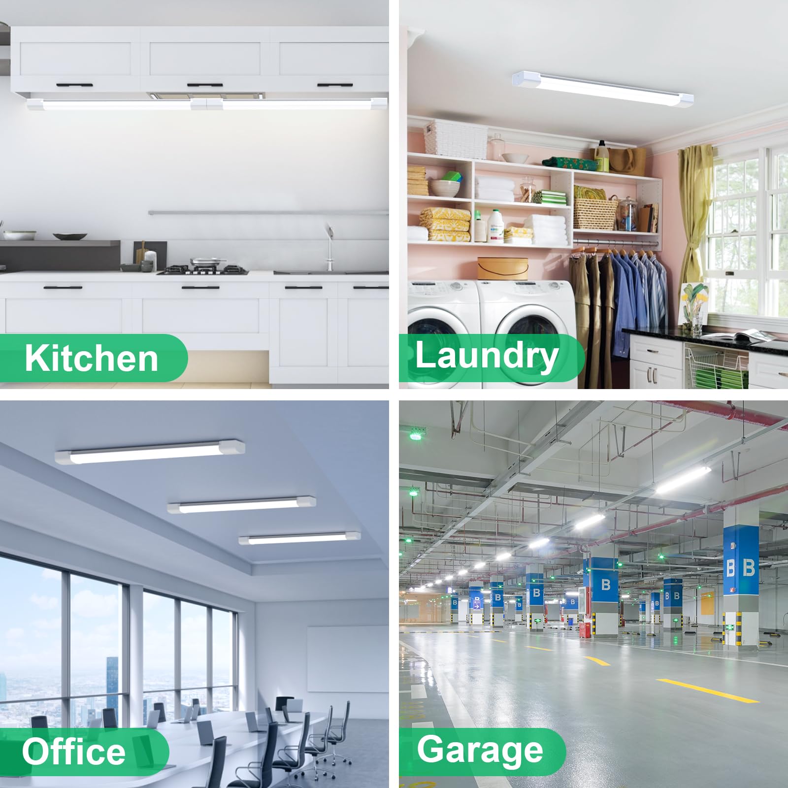 Modlicht LED Shop Light Fixture 2FT, 18W, 5000K, Linkable, White, Aluminum, Model MLQ0205, 2500 LM, IP66