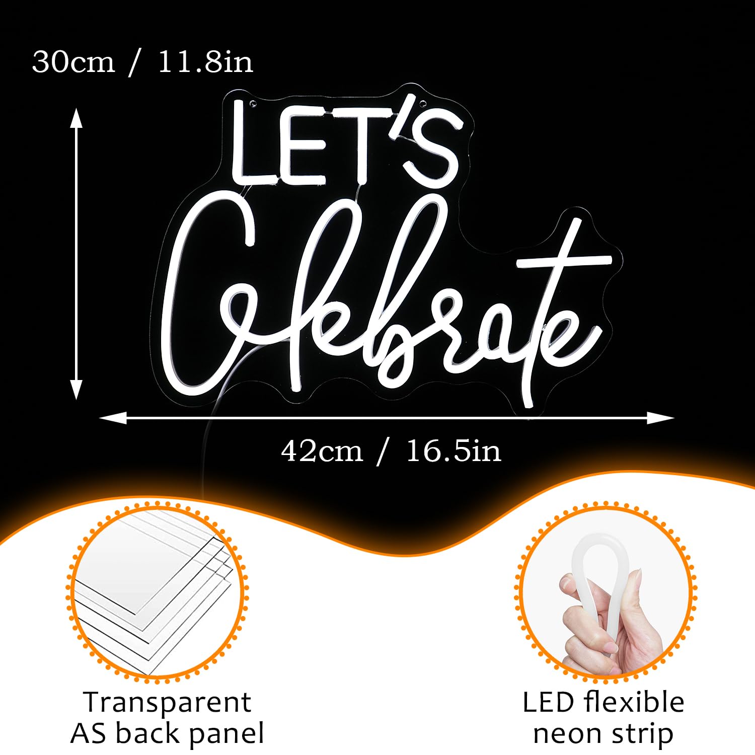 LISIGNVE Dimmable Neon Sign - Lets Celebrate - White LED Light for Wall Decor - 16.5inx11.8in - USB Powered