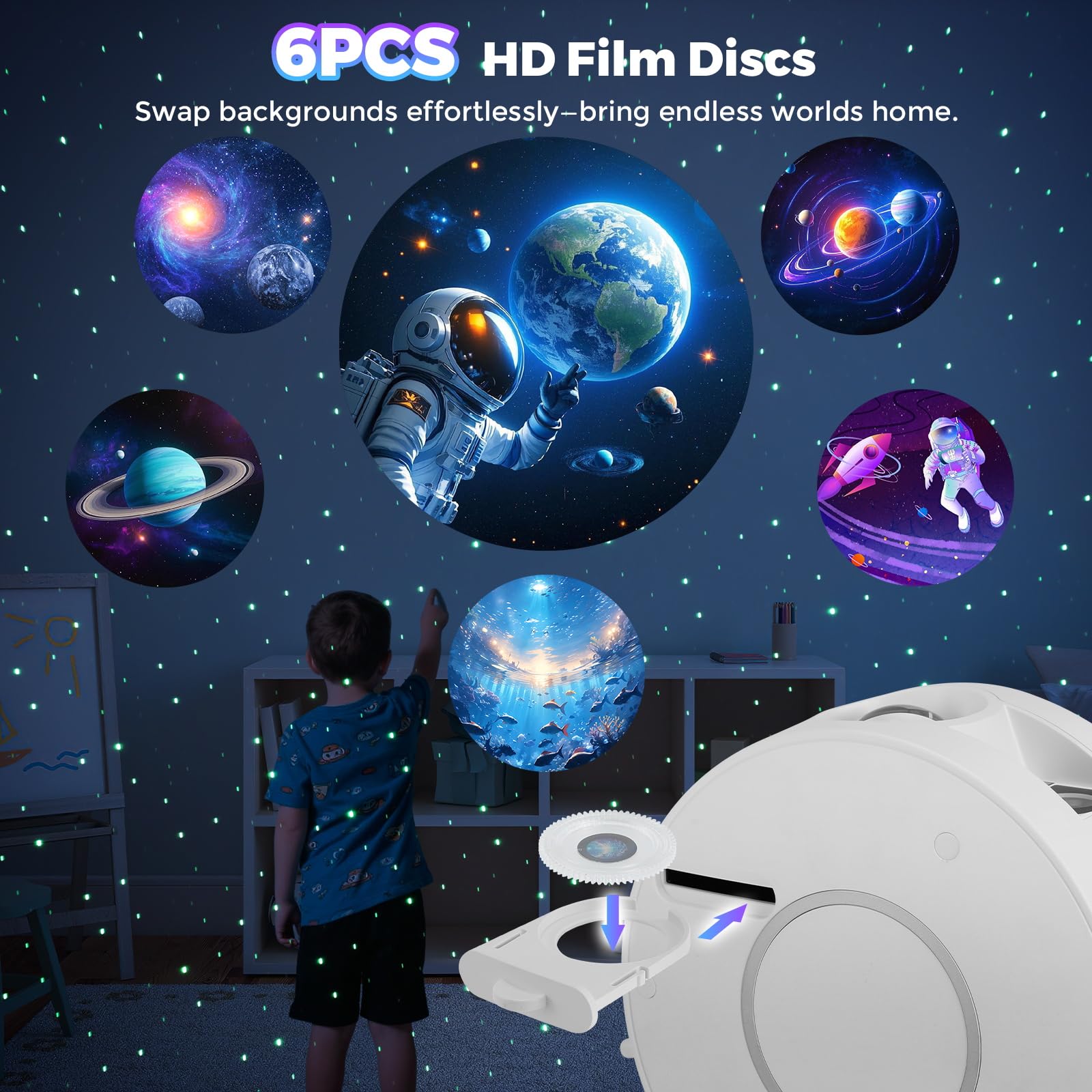 V JULES.V Smart Star Light Projector - Galaxy Projector with 6 Slides, APP & Voice Control, 24H Timer, White (SK17-White)