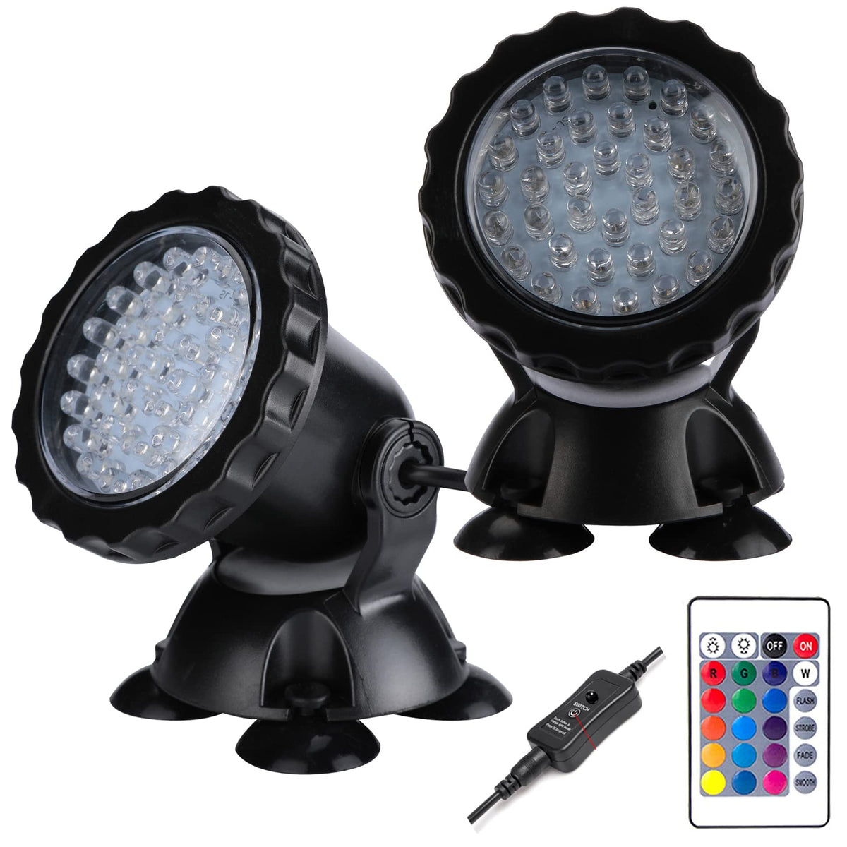 Zhgservu Led Pond Lights, Submersible Color Changing Fountain Lights With Remote & Stake, 36 Bulbs