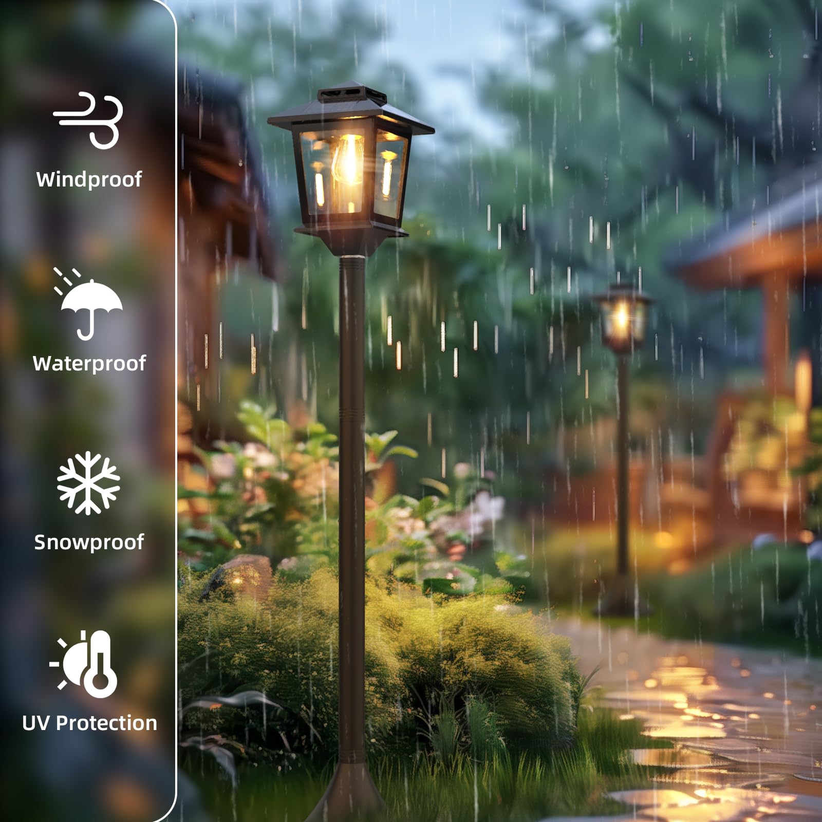 Icerona 64 Solar Outdoor Light Waterproof 2 Pack, Aluminum Glass Solar Lamp Post Light with Auto On/Off 3000K Warm White, Outdoo