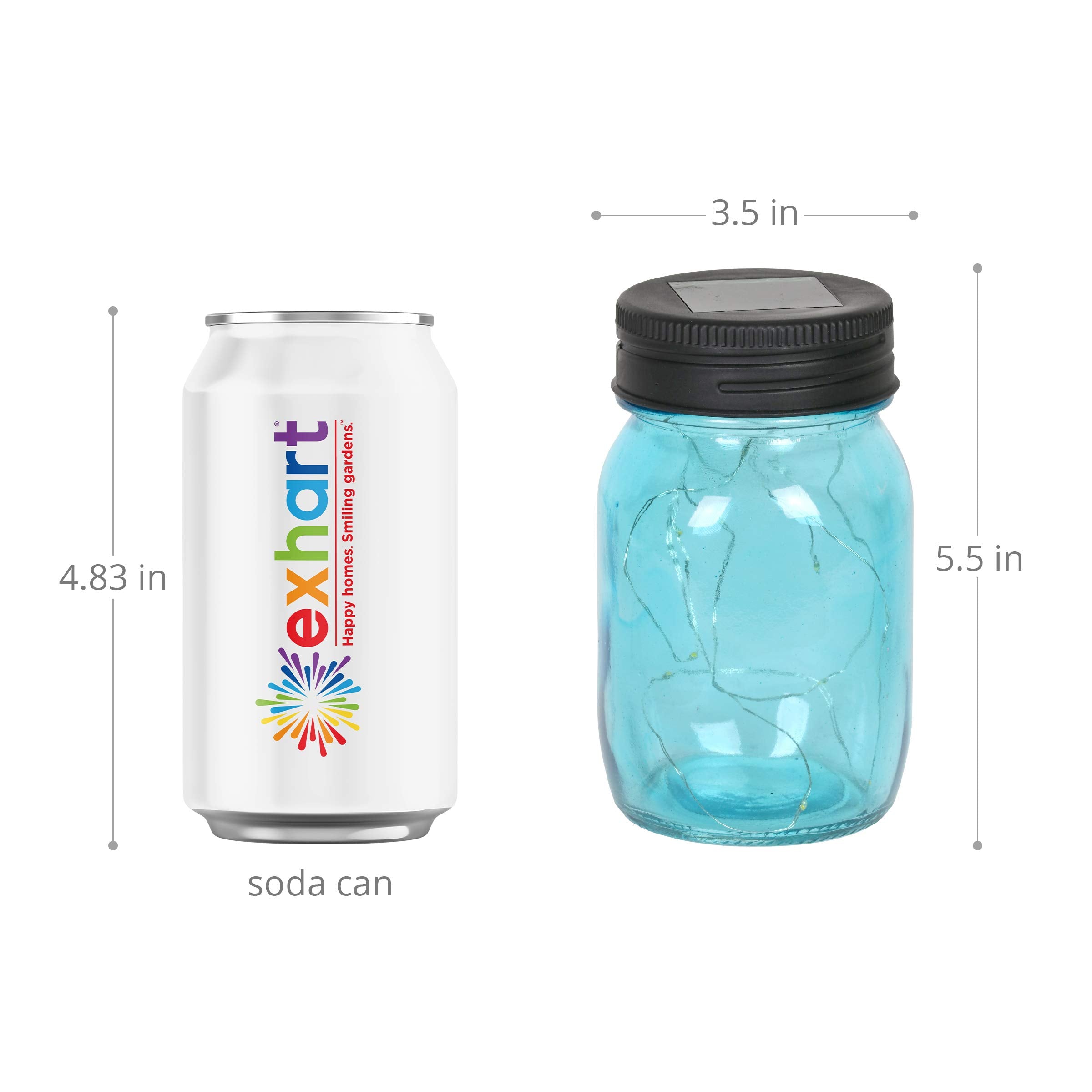 Exhart Solar Mason Jars Set of 3 Glass Lanterns with 12 LED Lights 3.5 x 5.5 Inch Multicolor Model 05818