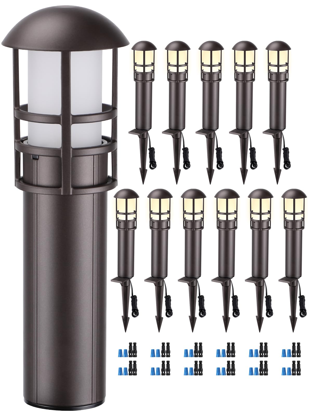 Leonlite 12-Pack Low Voltage Landscape Lights, 3W Waterproof Bollard Lights, Bronze Aluminum, Warm White 3000K, Etl Listed, Model 21093