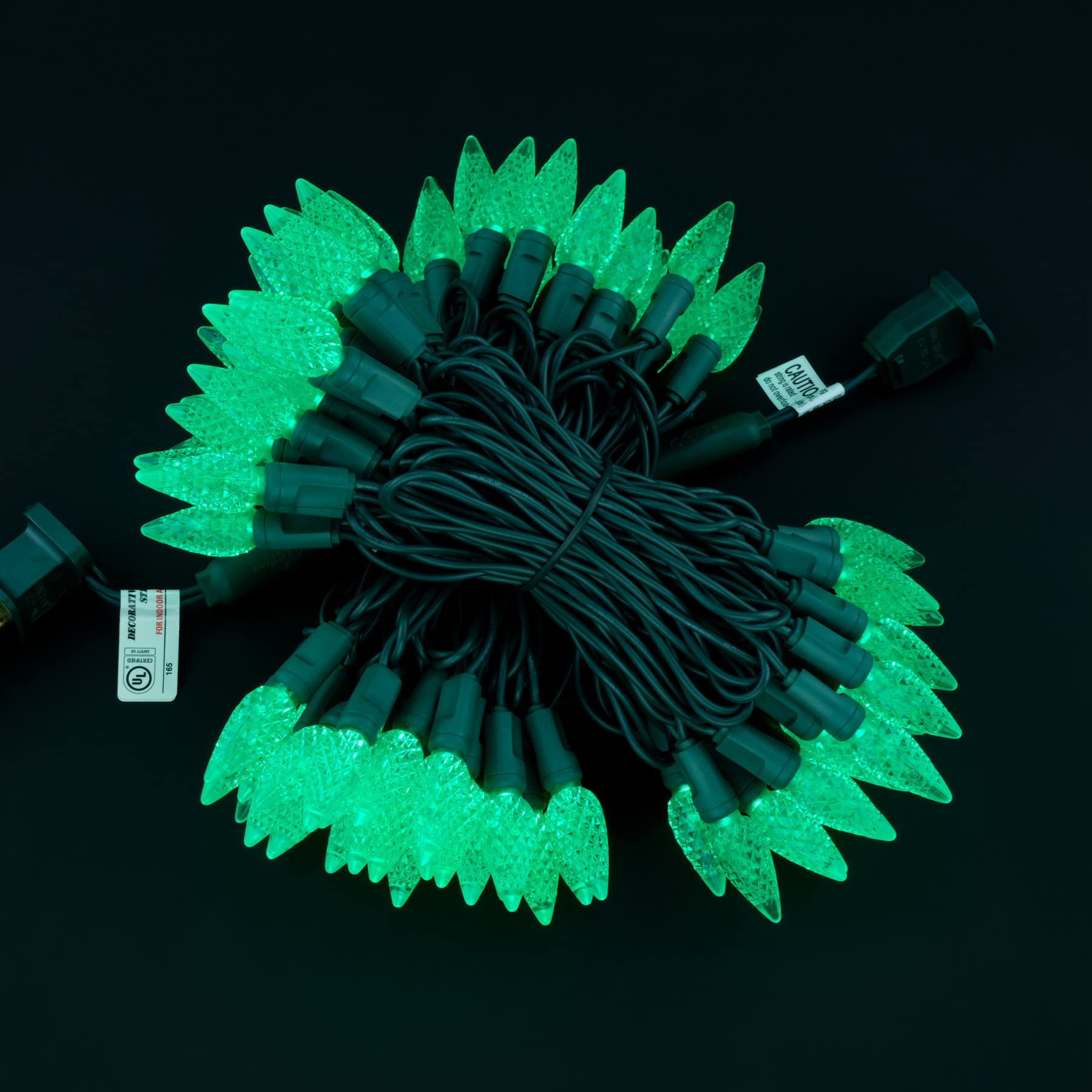 Yuletime Green C6 Strawberry Led Christmas Lights, 33 Ft 100 Count 4'' Spacing One-Piece High Waterproof Ul Certified String Lig