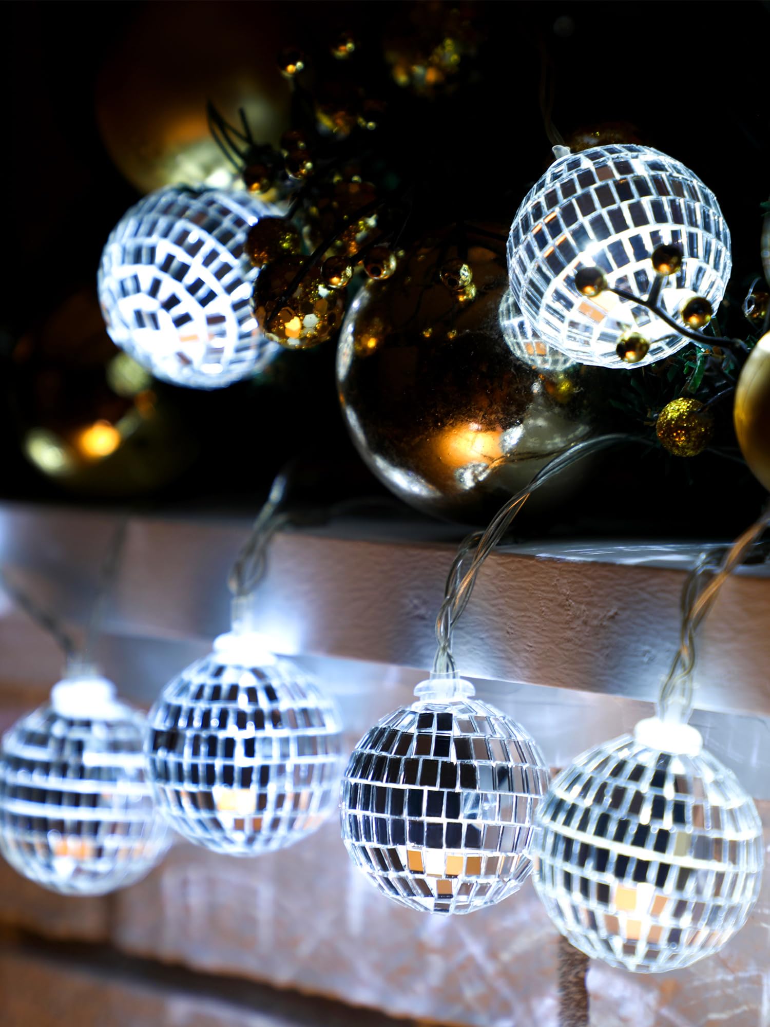 Bbto 10 Pcs Led Disco Ball String Light Battery Powered Mirror Ball Ornaments 70S 80S 90S Disco Party Supplies(Silver White,1.57