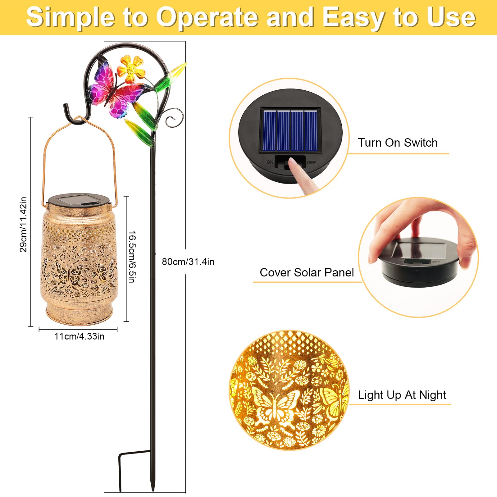 Solar Lanterns Outdoor Butterfly Garden Decor  Birthday Gifts For Women Mom Grandma Christmas  Waterproof Metal Hanging Solar Lights Led Decoration With Shepherd Hook Outside For Garden Yard Patio