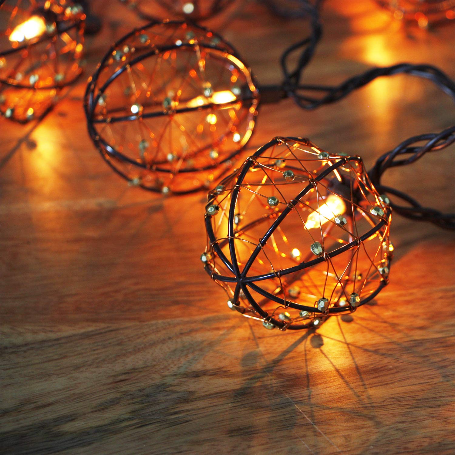 ZHONGXIN Outdoor Patio String Lights, 10 Mini Bulbs with Beaded Copper Wire Ball Style, UL Listed Connectable Weather-Resistant