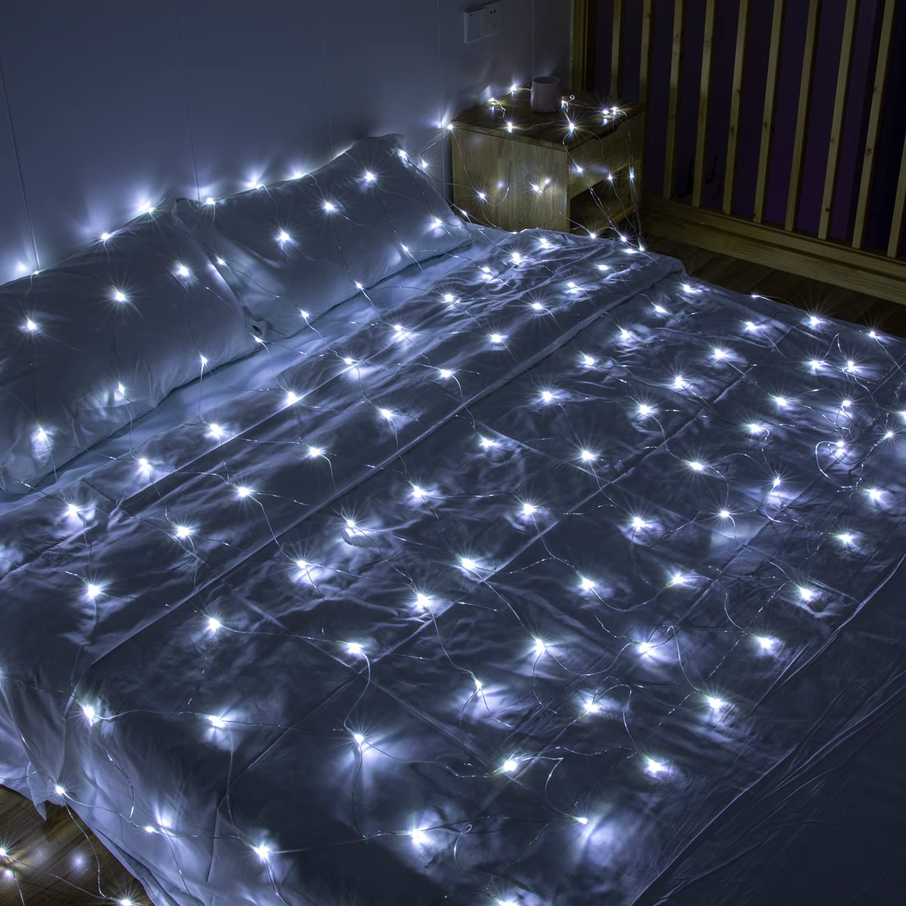 Awq 360 Led 13.1Ft X 6.6Ft String Lights Net Mesh Lights Christmas Net Lights 8 Modes For Christmas Wedding Party Home Garden Lawn Bushes Bedroom Indoor Outdoor Decor (White)