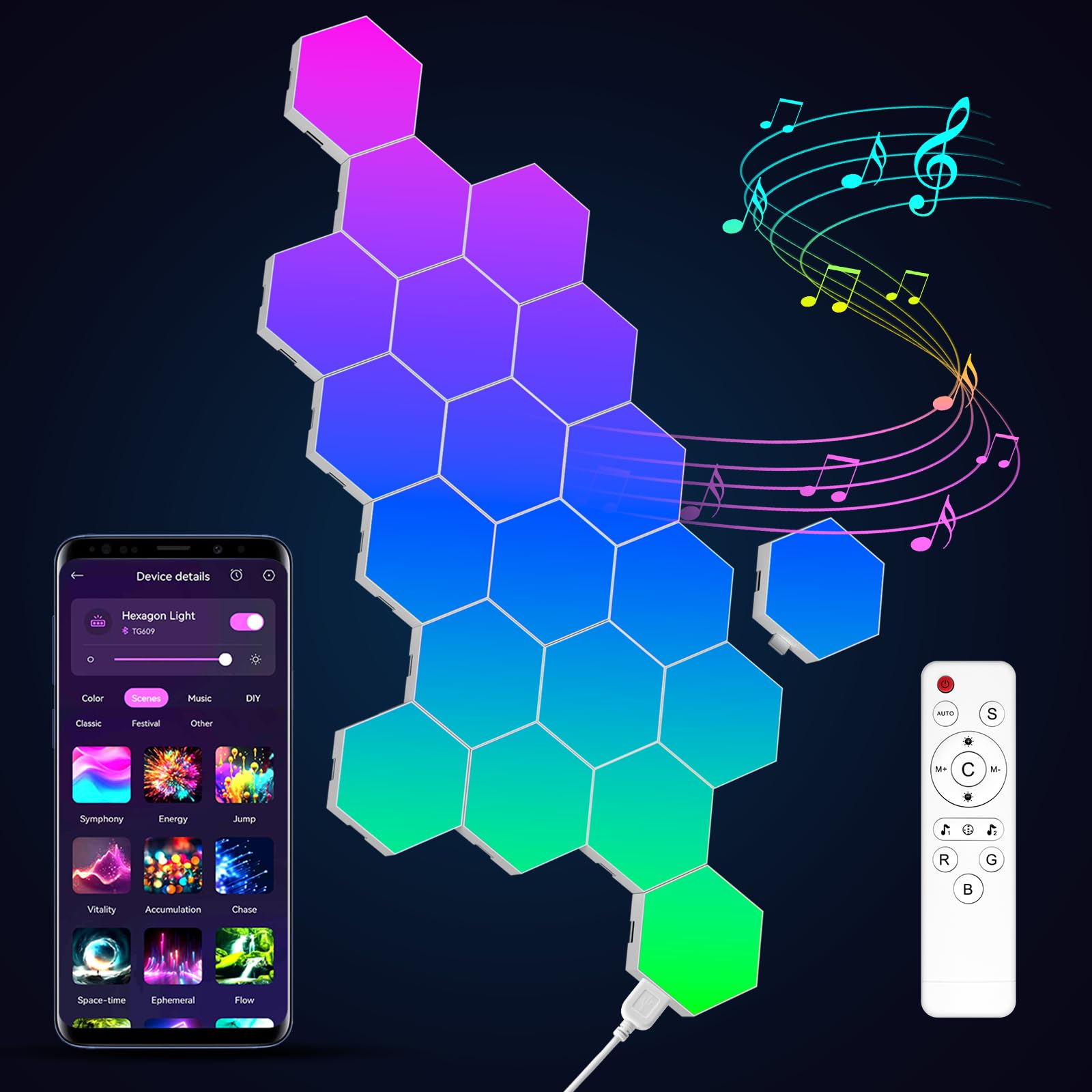 JIMIMORO 20 Pack Hexagon Light Panels - Smart RGB Hexagon LED Lights Wall Lights with APP & Remote Control Cool Music Sync Gamin