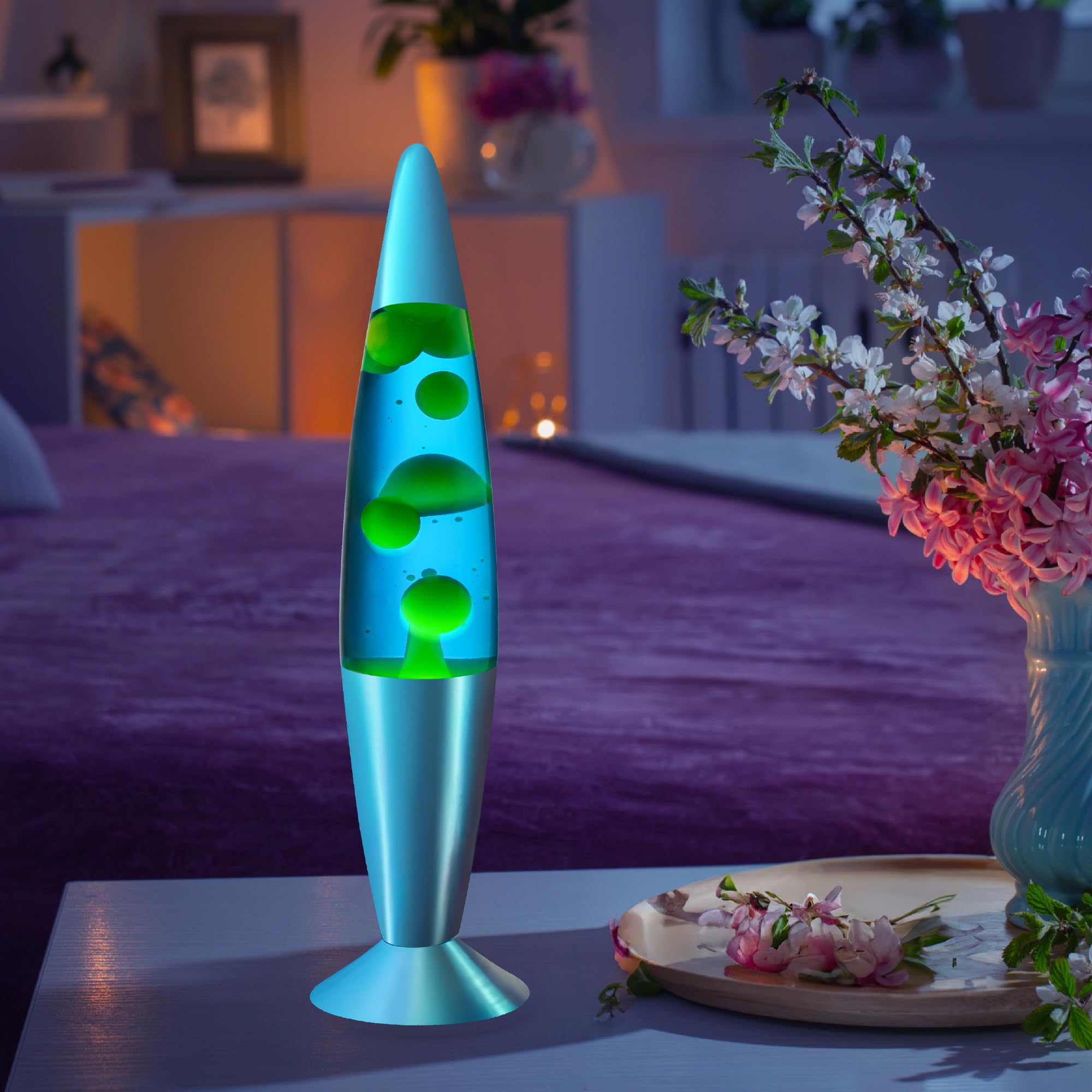 Jambo Liquid Motion Lamp - 16" Glass Lava Lamp with Blue Base, Blue Liquid, Yellow Wax - Fun for All Ages
