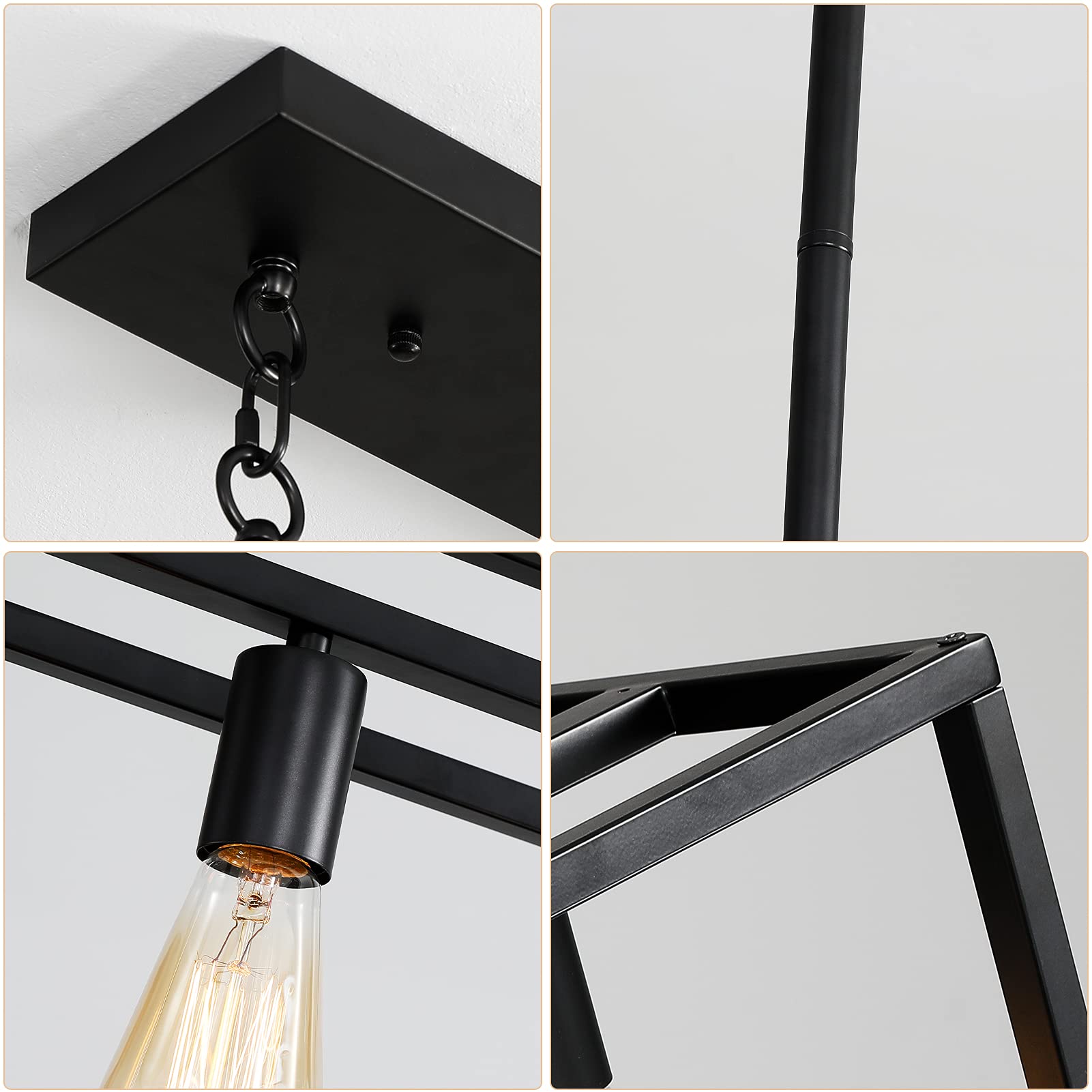 XISLTHOTSL Modern Industrial Chandelier, 5-Light Rectangular Pendant Light, Adjustable Height, Metal for Kitchen, Dining Room, Bar, Foyer