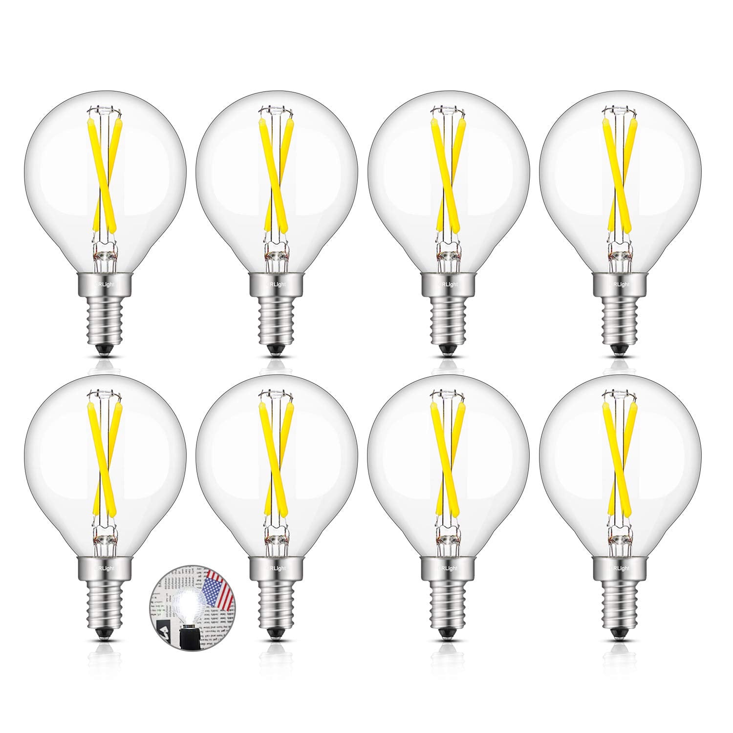 Crlight 2W Candelabra Led Globe Bulb, 5000K Daylight White, Dimmable, E12,