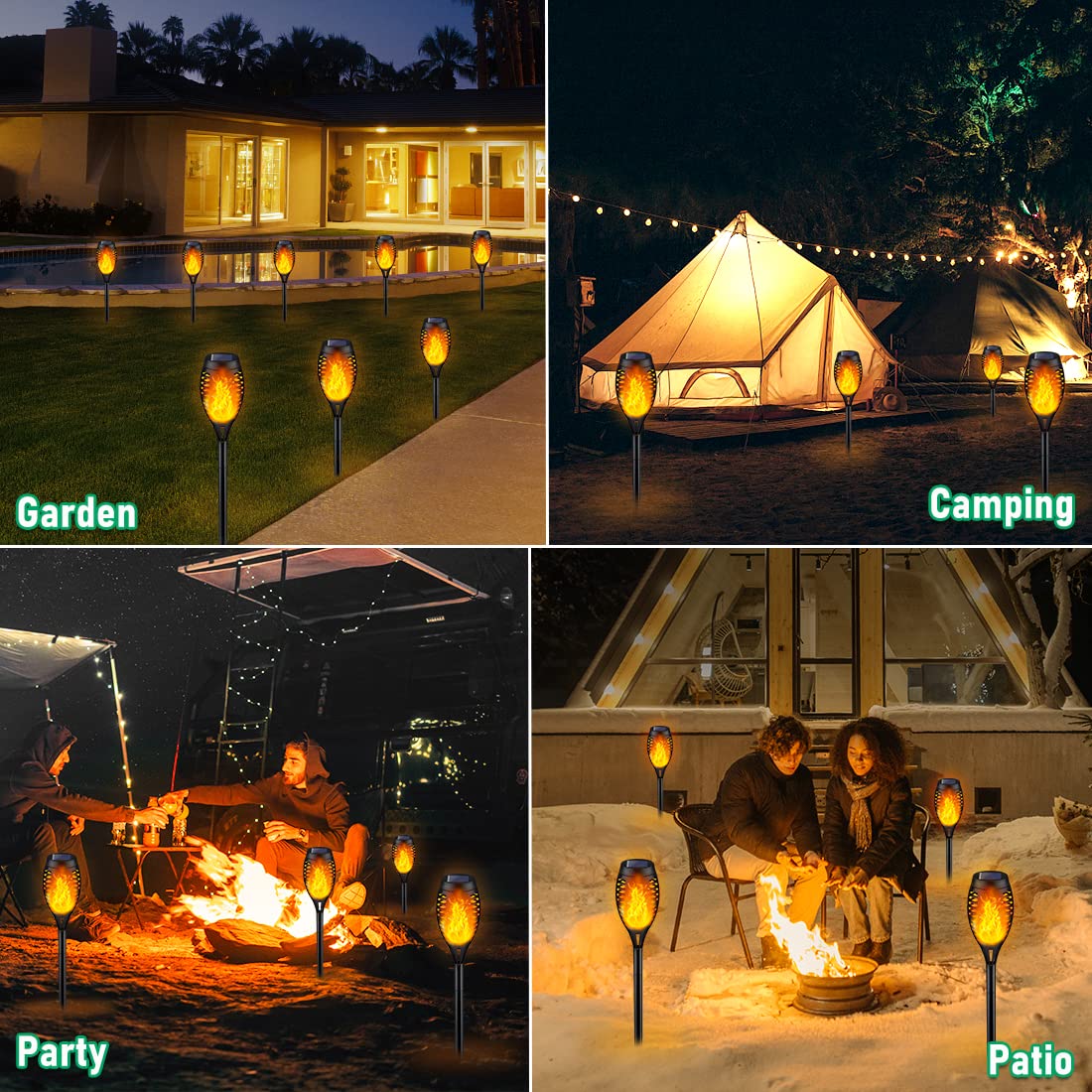 IkeeRuic Solar Torch Lights, Waterproof Outdoor Flame Lights, 6 Pack, Orange, for Garden Patio Pathway Decorations