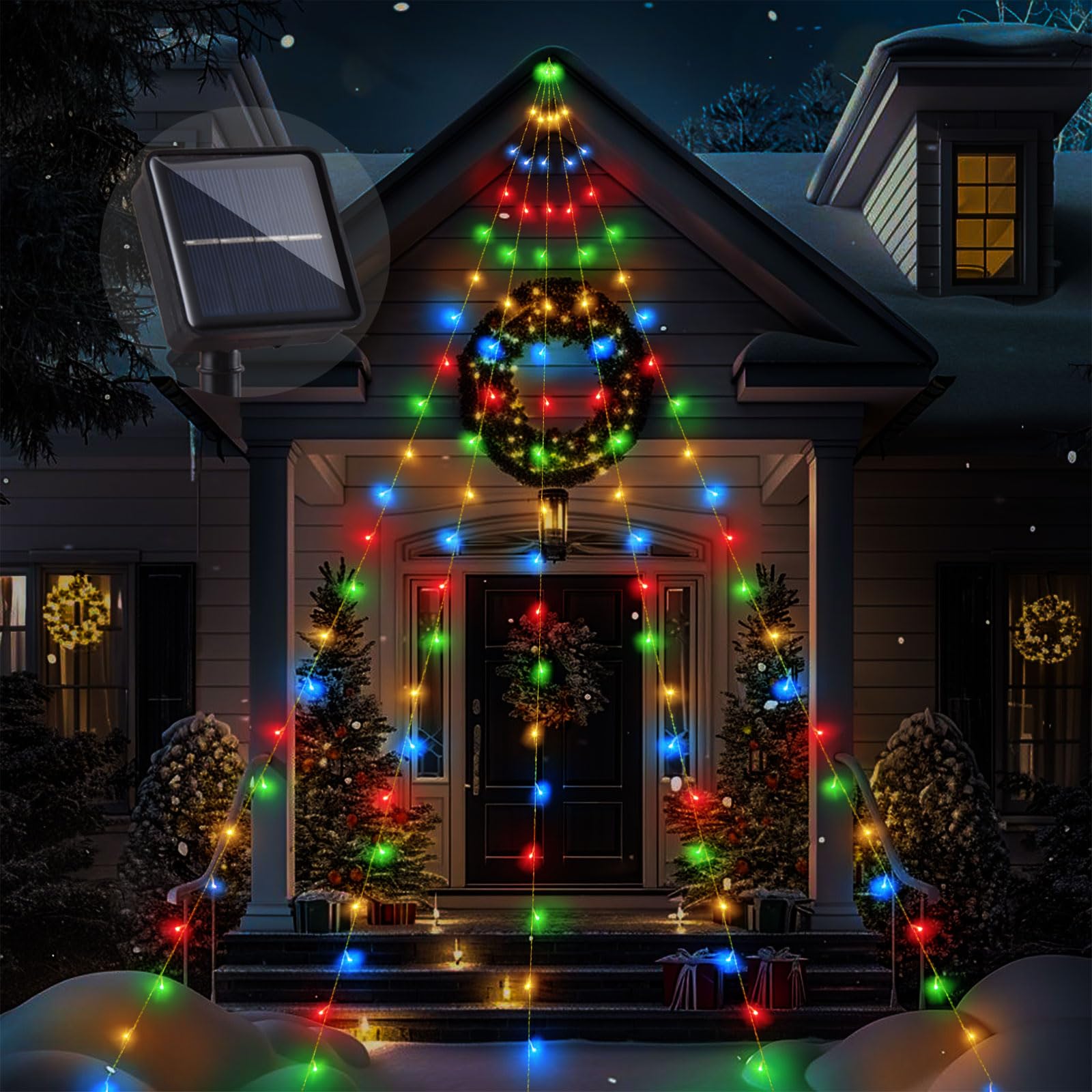 Large Size 16.5FT Solar String Lights Outdoor, 8 Modes Solar Christmas Tree Lights, Outdoor Solar Christmas Lights Decortions for Eaves, Tree, Patio (Colorful).