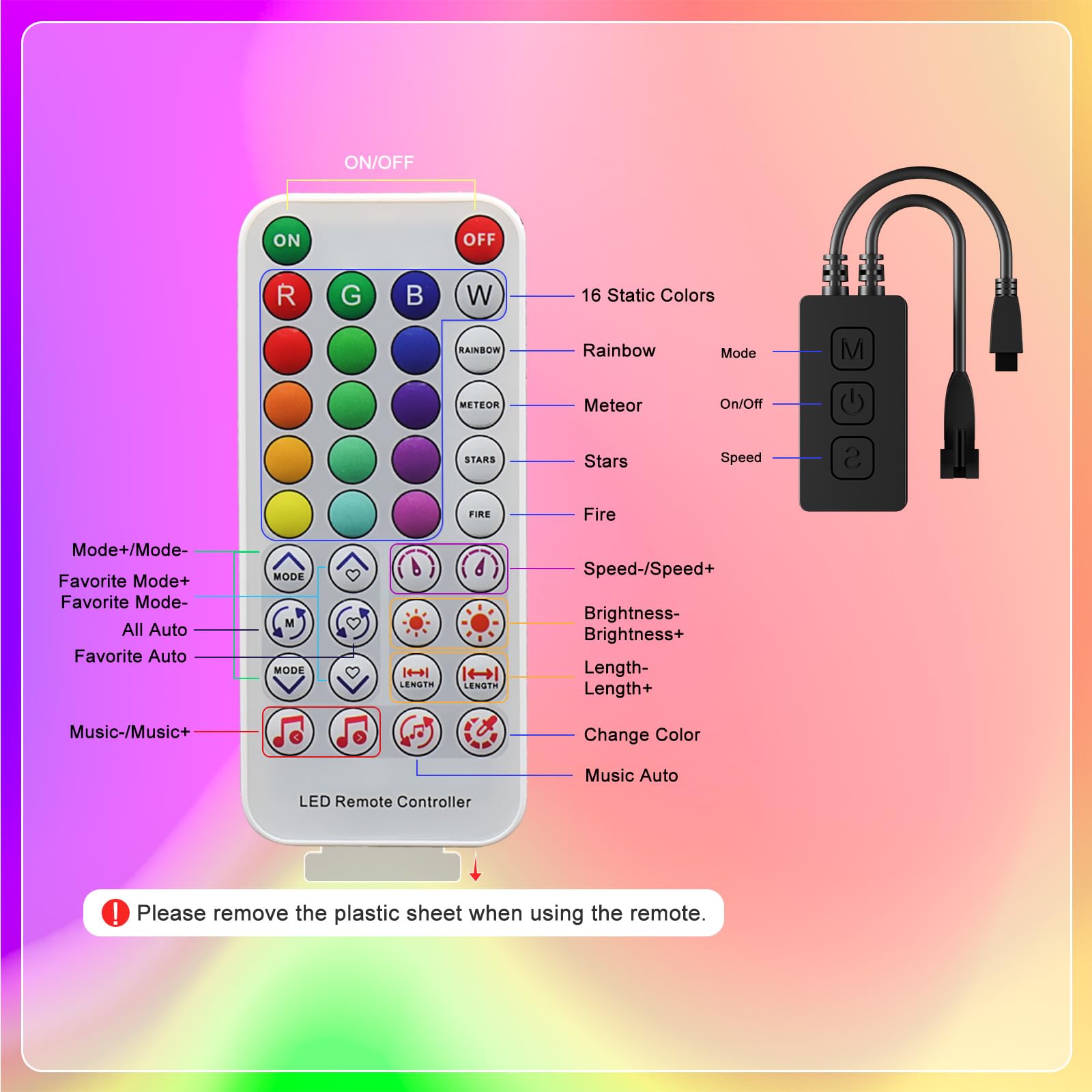 Gingsow SP611E Bluetooth Music LED Controller for WS2812b/WS2811 RGB LED Strips, DC5V-24V, APP/IR Remote Control