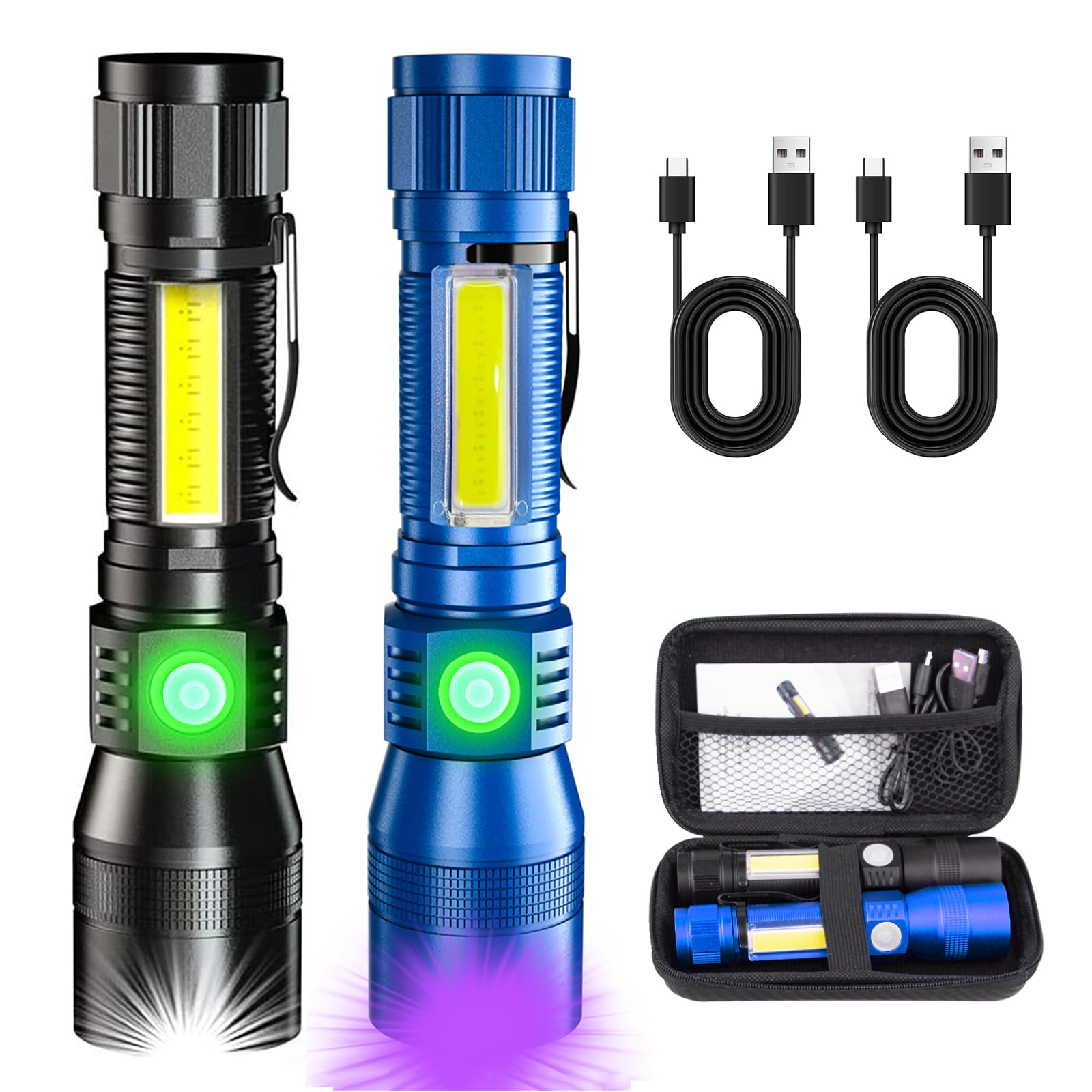 Vnina UV Rechargeable Flashlight, 1000 Lumens, 3-in-1 LED, 5.71 IN, Black/Blue, Model UV-S016-2 Pack