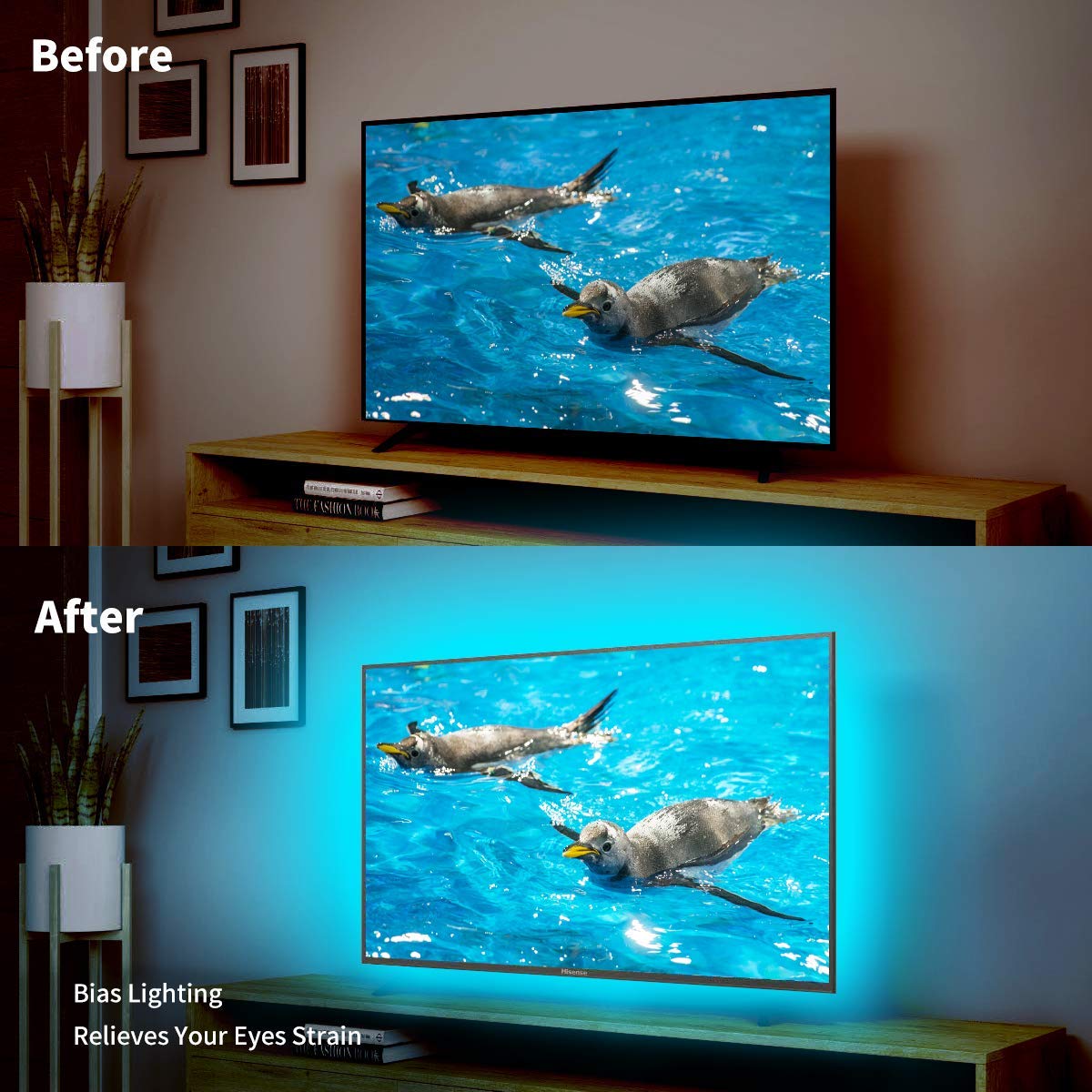 BASON LIGHTING TV Backlight, 9.8ft USB LED Light Strip, RGB 4096 DIY Colors, for 32-58 inch TVs, Model TV131, Plastic Material
