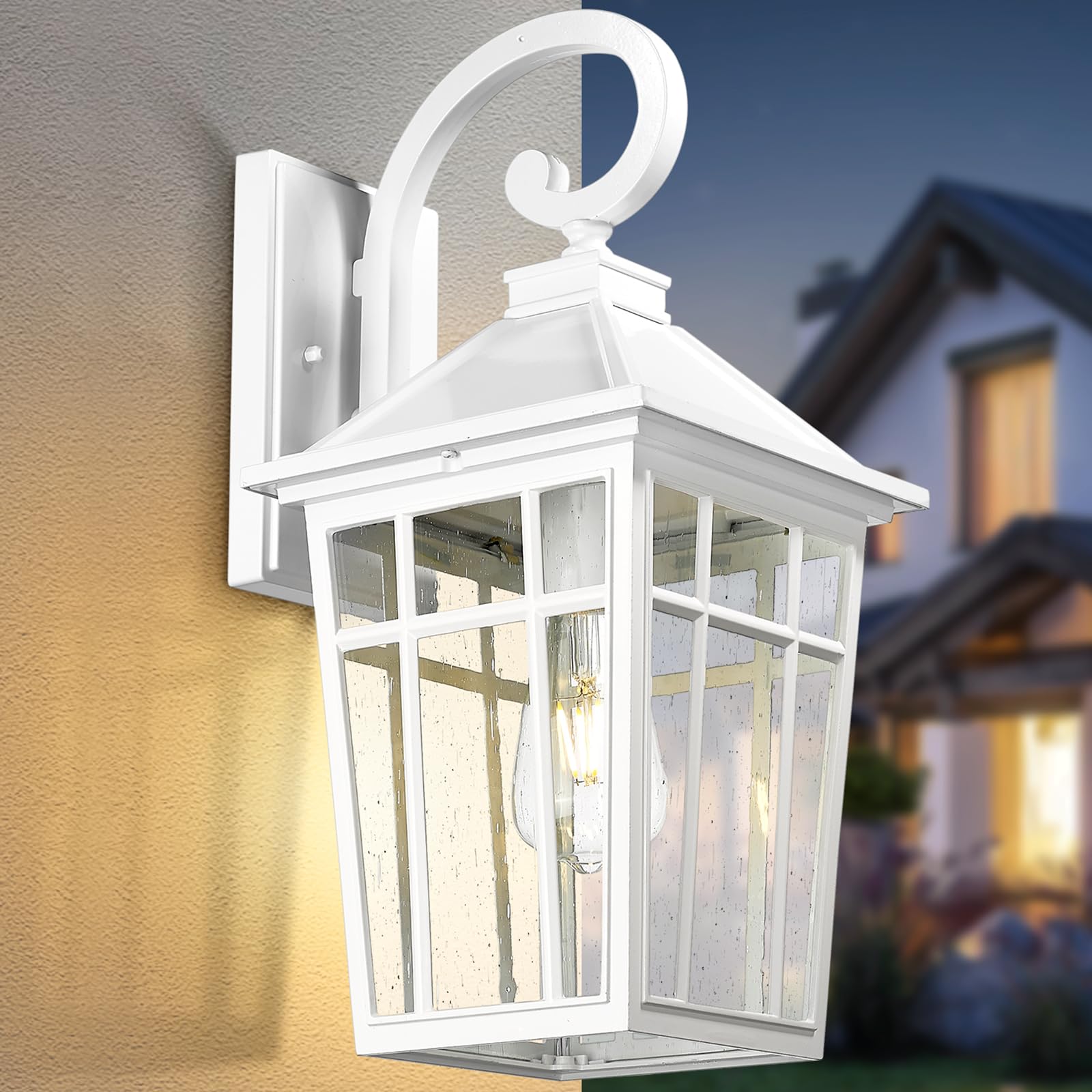 Darkaway Outdoor Wall Lights, Large 18in Waterproof Sconce, White Seeded Glass, Aluminum, Model 6X24B-M WH