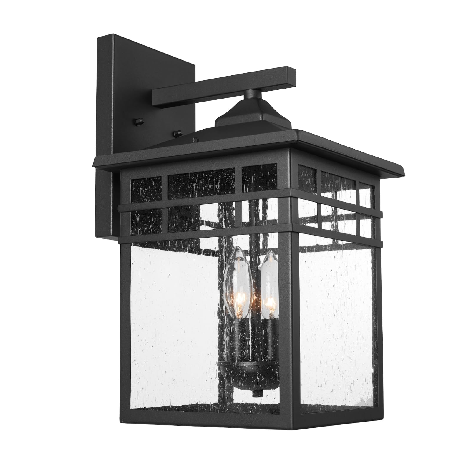 Diyel Outdoor Light Fixture Wall Mount, Black Exterior Light Fixture Wall Sconces with Seeded Glass for Front Porch, Large Water
