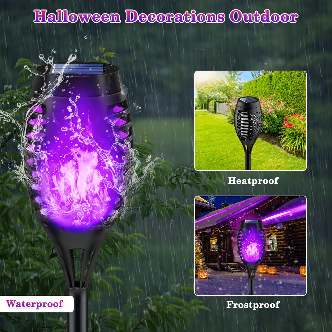 LNRYY Solar Torch Lights, Waterproof LED, Flickering Flame, 6 Pack, Purple Halloween Decorations for Outdoor Yard Pathway
