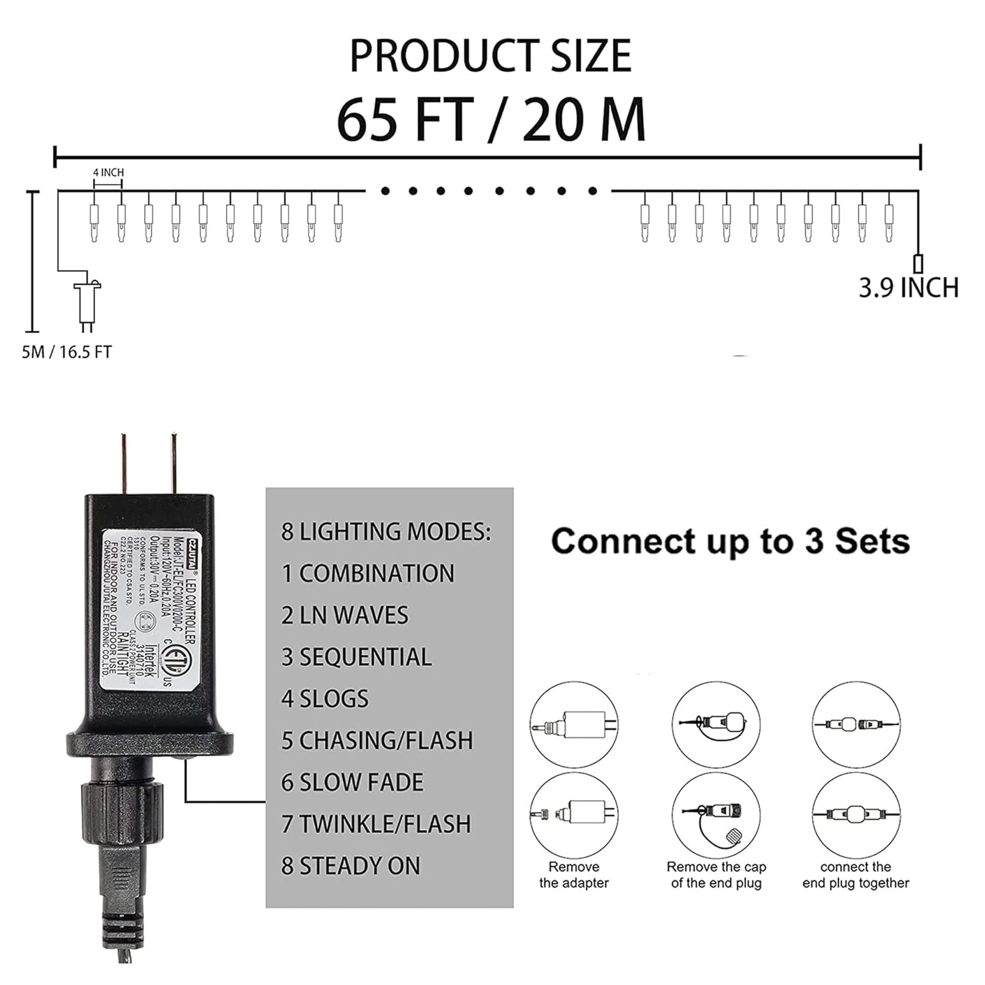 Dazzle Bright 200 LED Christmas Mini String Lights, 65FT Connectable Waterproof 8 Modes Fairy Lights for Indoor Outdoor Patio Ga