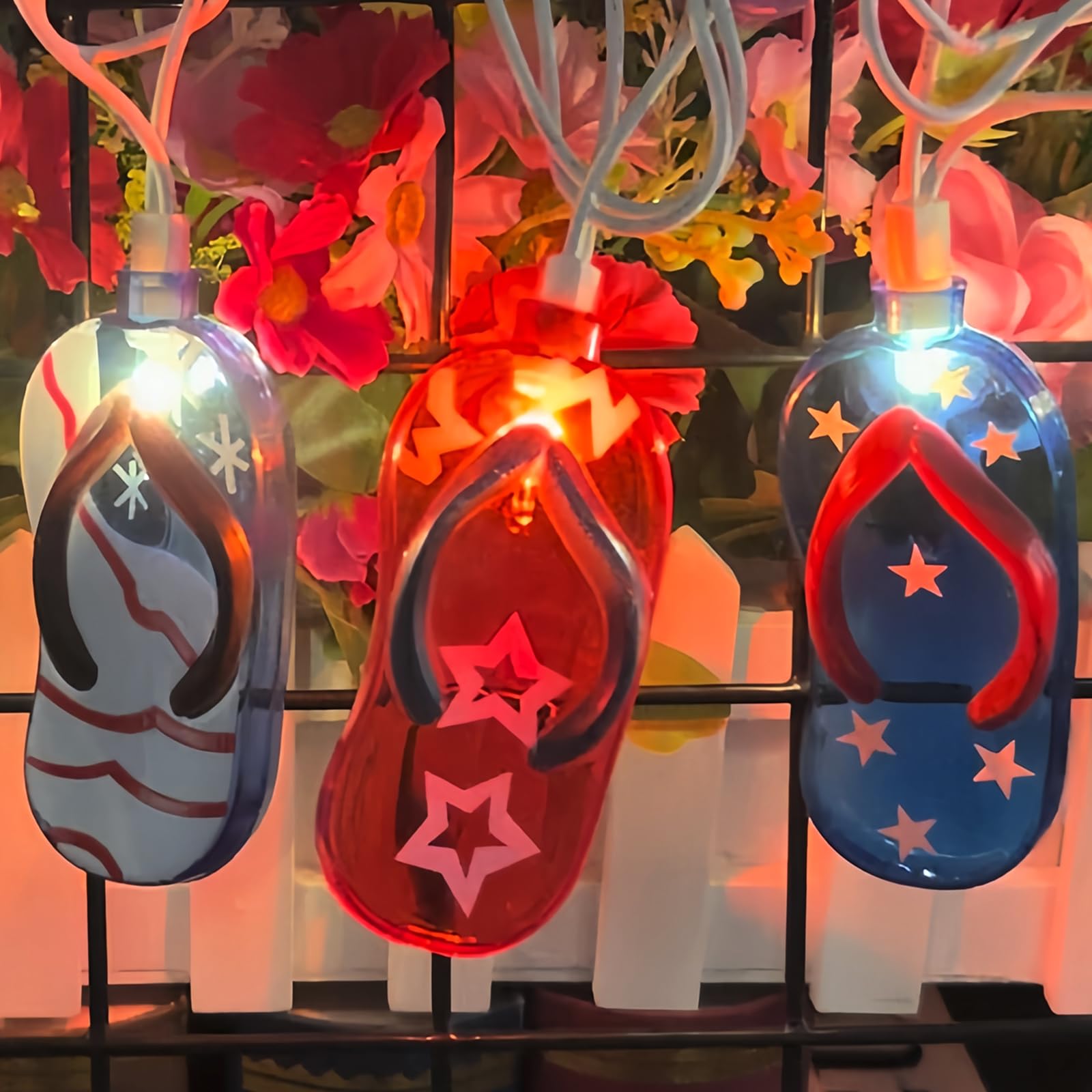 Couah Summer Lights Slipper String Lights, 8.5Ft 3D Flip Flop Party Red White Blue Lights With 10 Led For Indoor Outdoor Party P