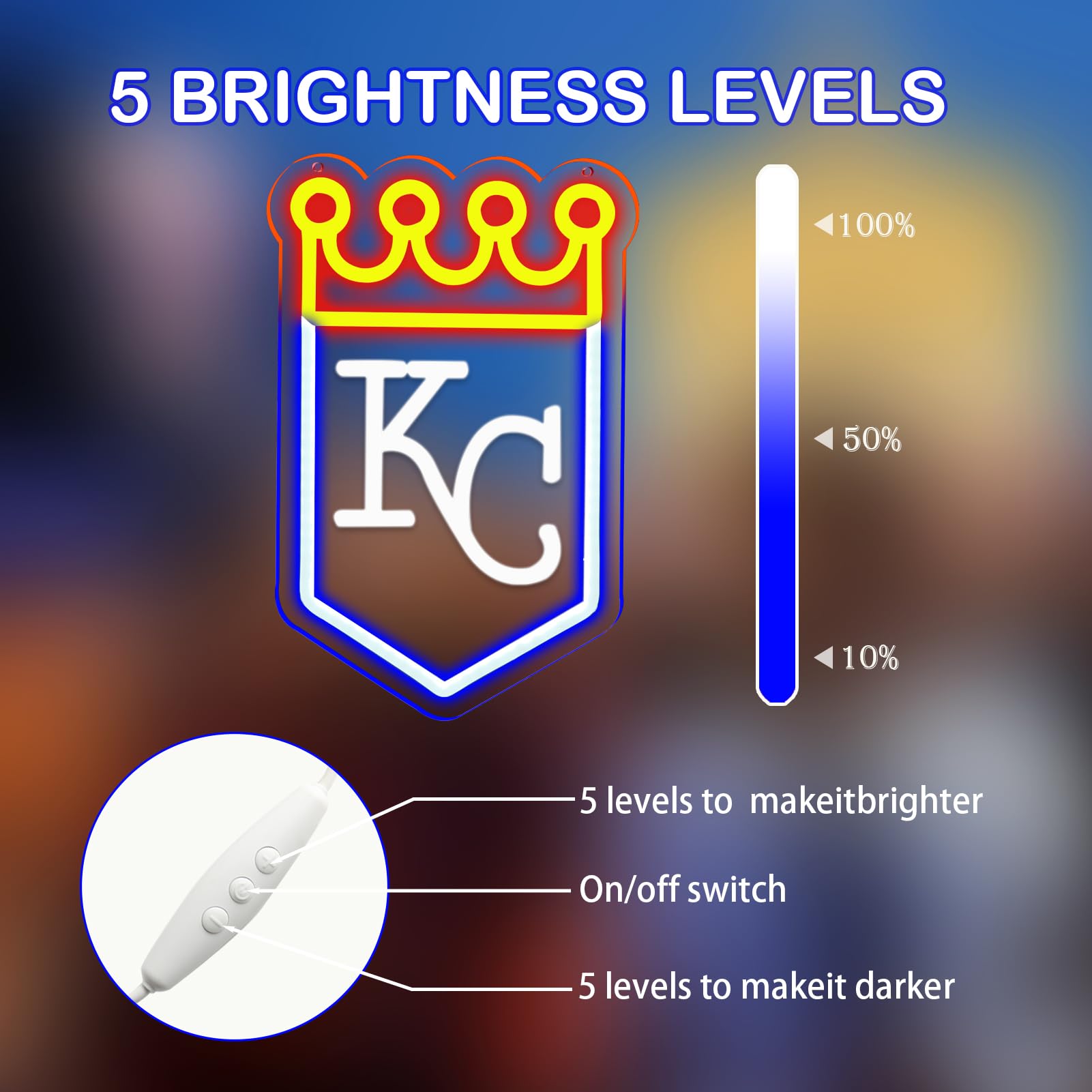 Balanar Baseball Neon Sign, Dimmable LED Wall Decor, 16x20 inches, Glass, B-Royals Baseball