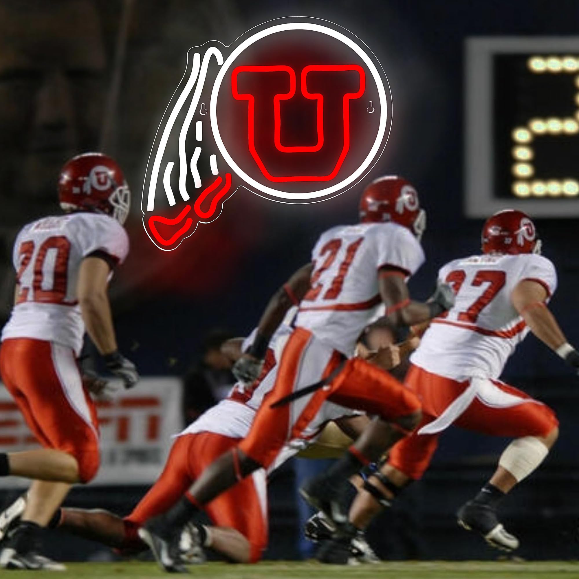 LALAON University Neon Sign LED Wall Decor for Football Team, 12.9x11.8in, Red and White Acrylic, Model ZKXD10001