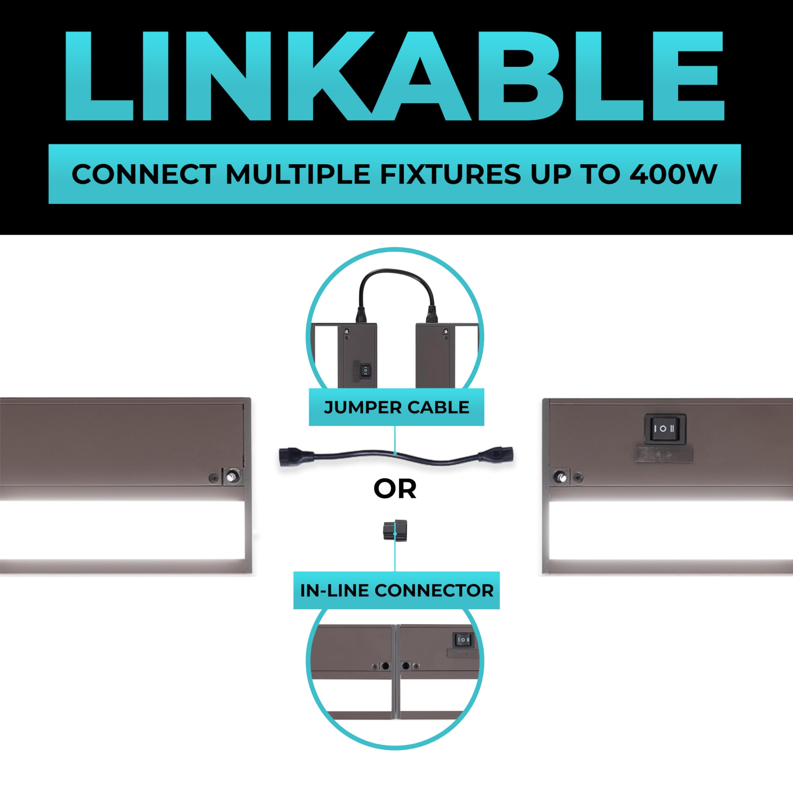 Led Under Cabinet Lighting Hardwired - Linkable Undercabinet Lights For Kitchen - 3Cct 18 Inch Bronze Finish - Undercounter Dimmable Plug In Light Or Hard Wired - Under Counter Fixture Direct Wire