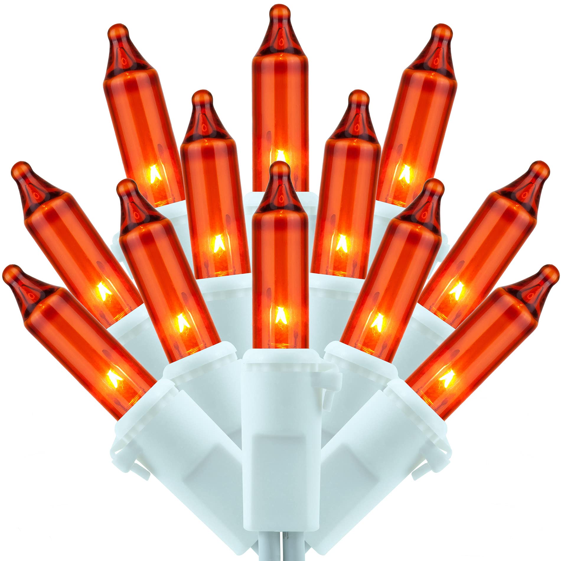 Sweet Shine 200 Count Orange Christmas Lights, Pack Of 2 Strands 100 Count 33 Ft White Wire Ul Listed Halloween String Light (Or